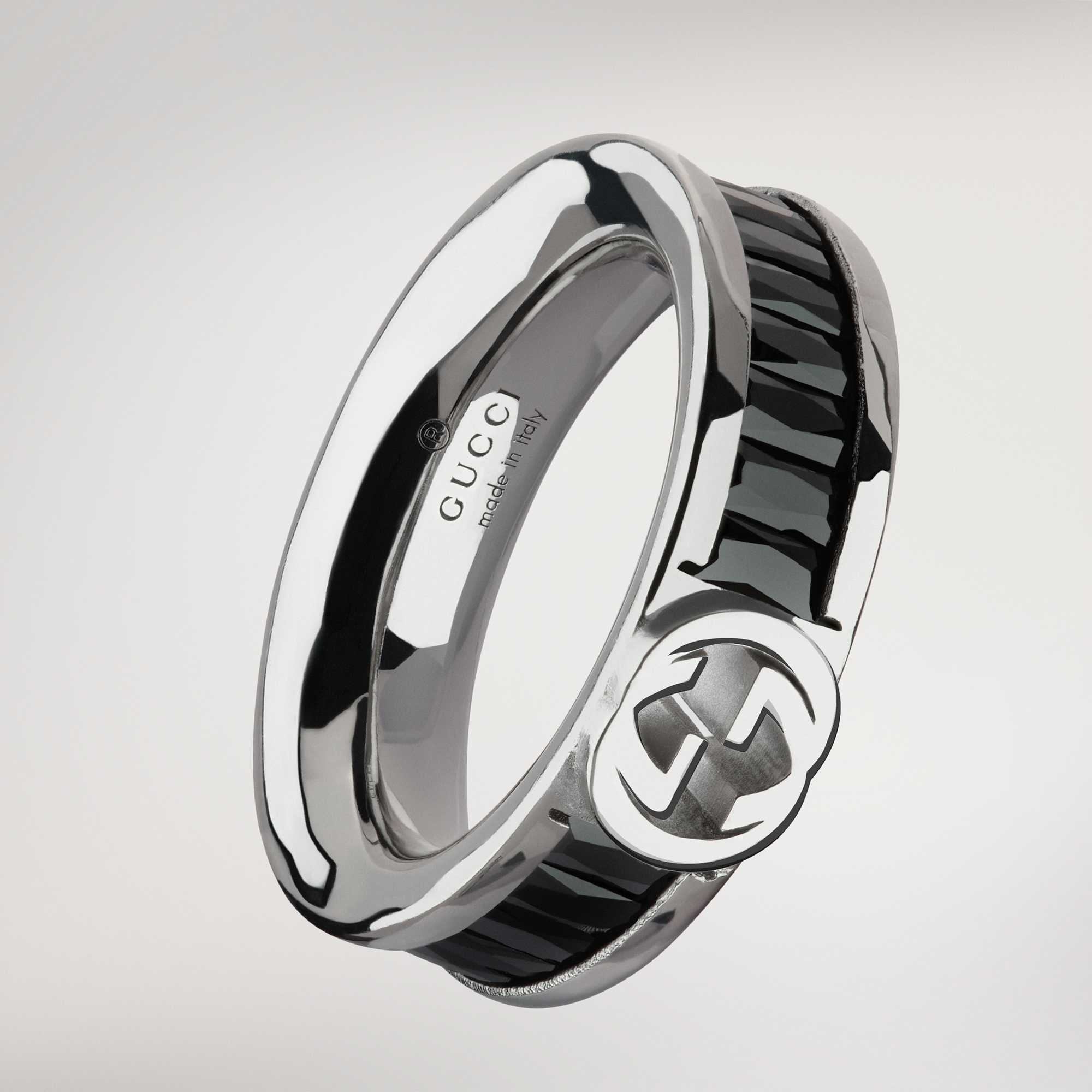 Silver black Gucci interlocking ring