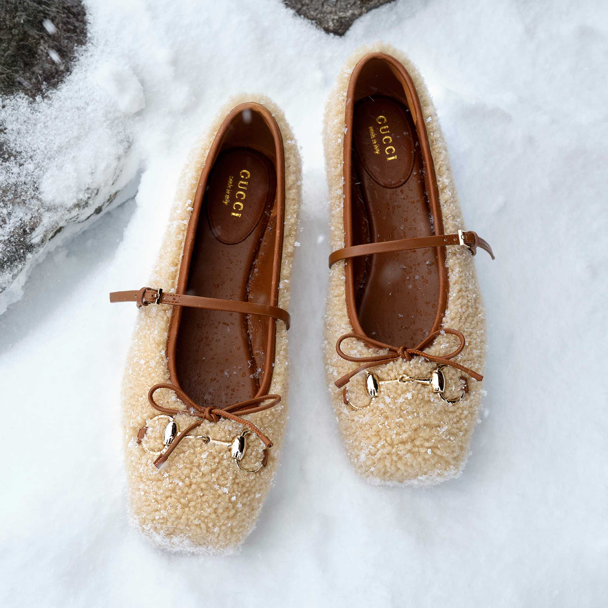 Women's shearling Horsebit ballerina flats in snow