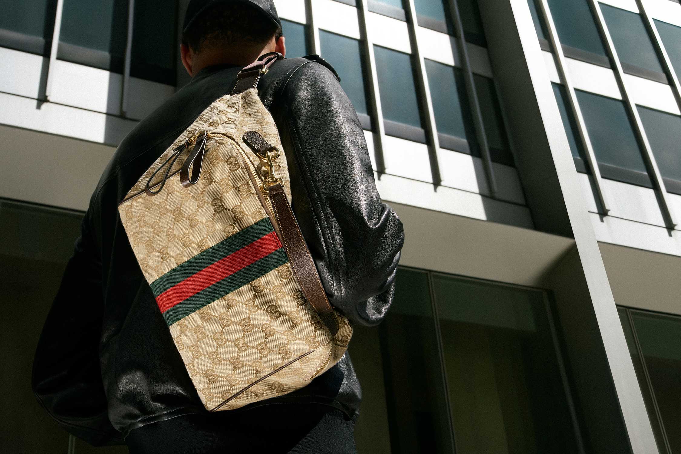 Beige GG monogram Gucci sling bag