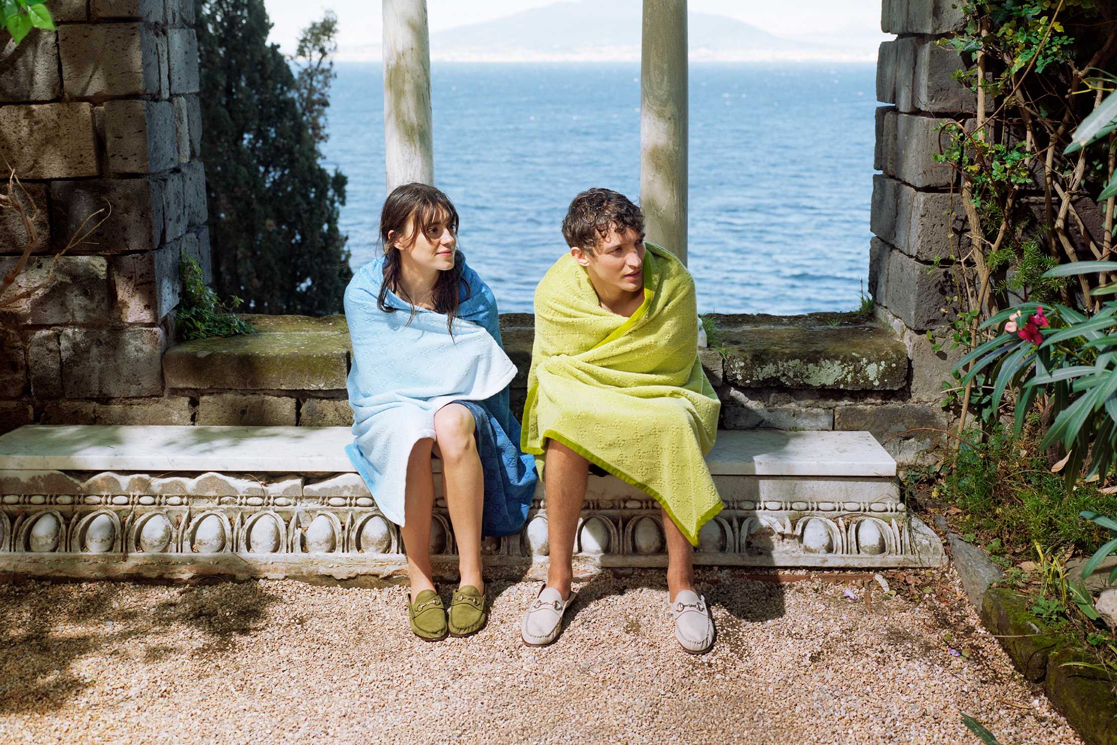 Gucci towels by seaside view