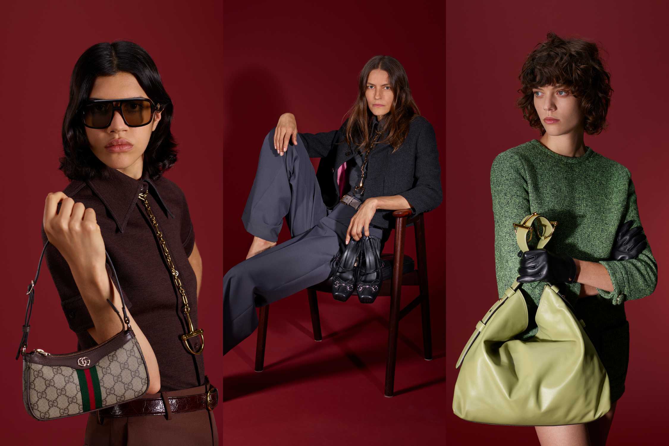 Gucci bags against red backdrop