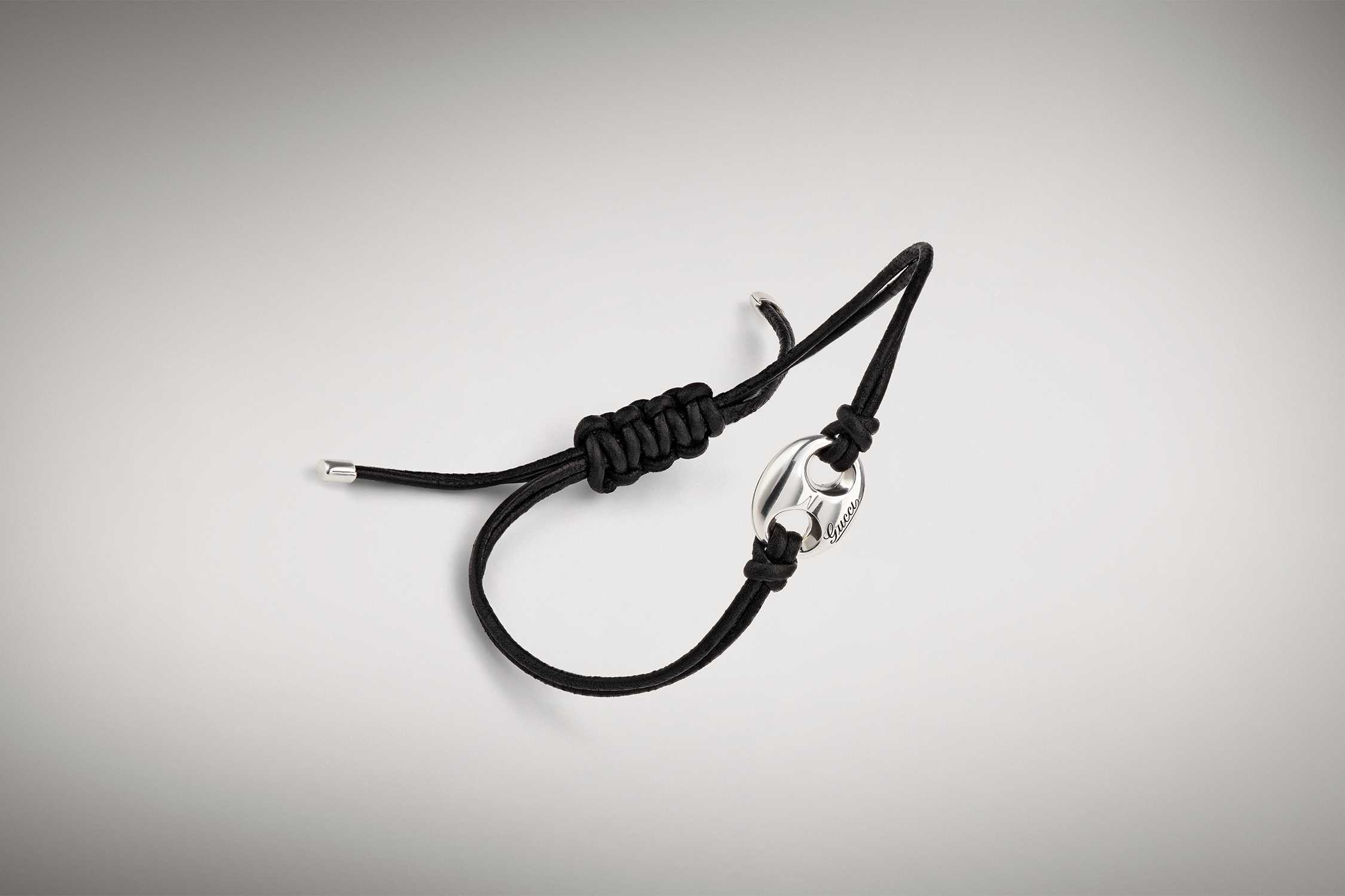Black Gucci cord silver bracelet