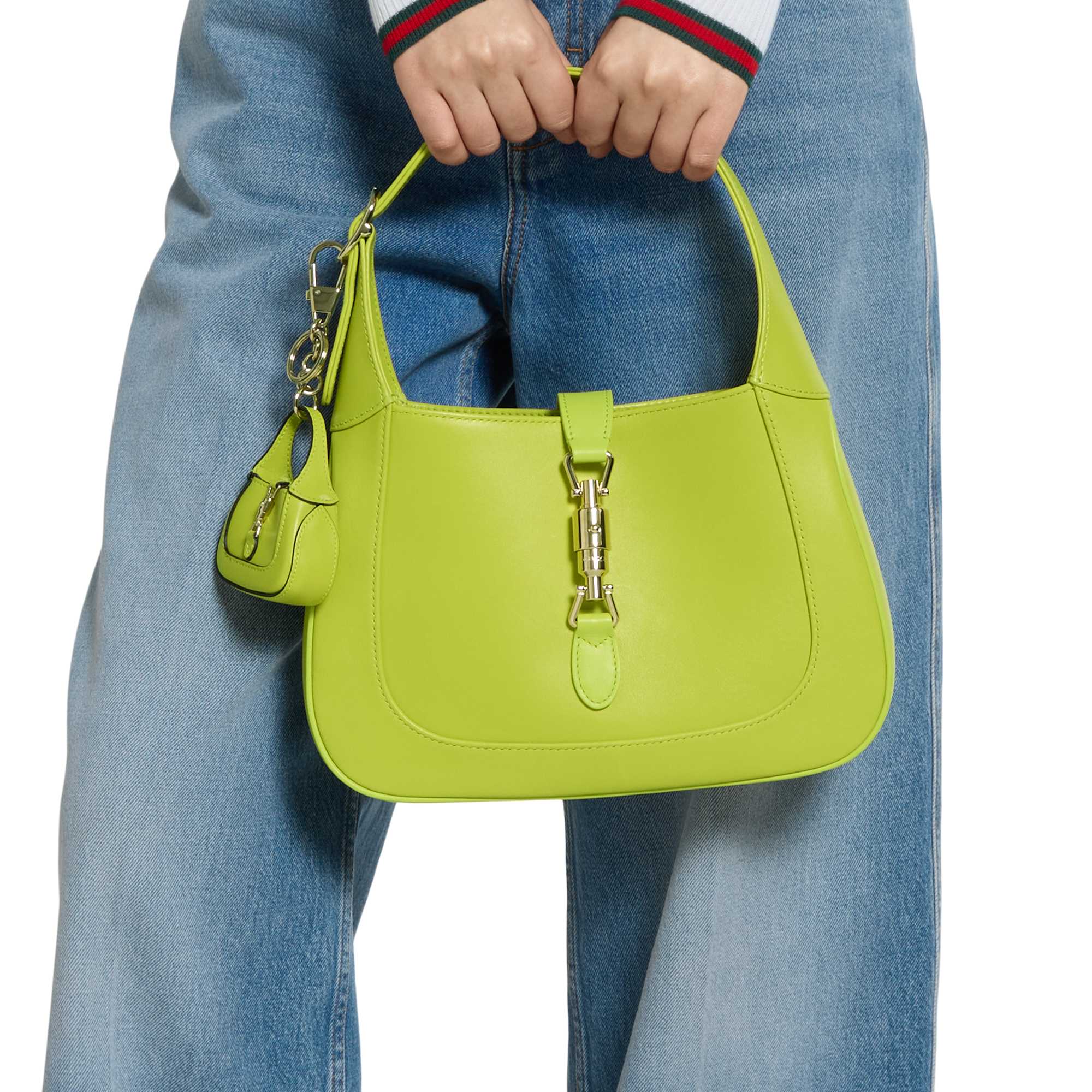 Lime green Gucci Jackie 1961 handbag with lime green bag charm