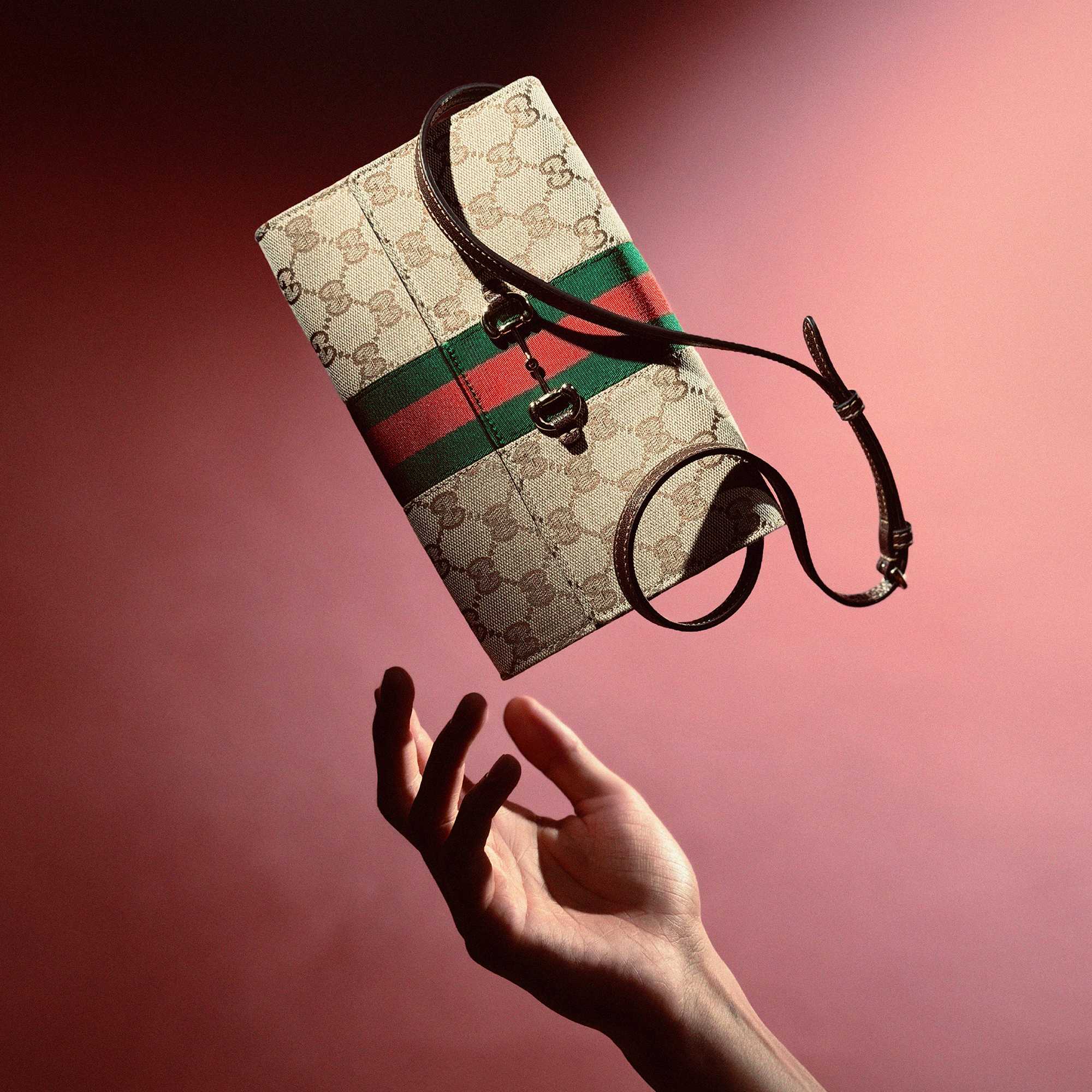 Gucci monogram bag with green-red stripe