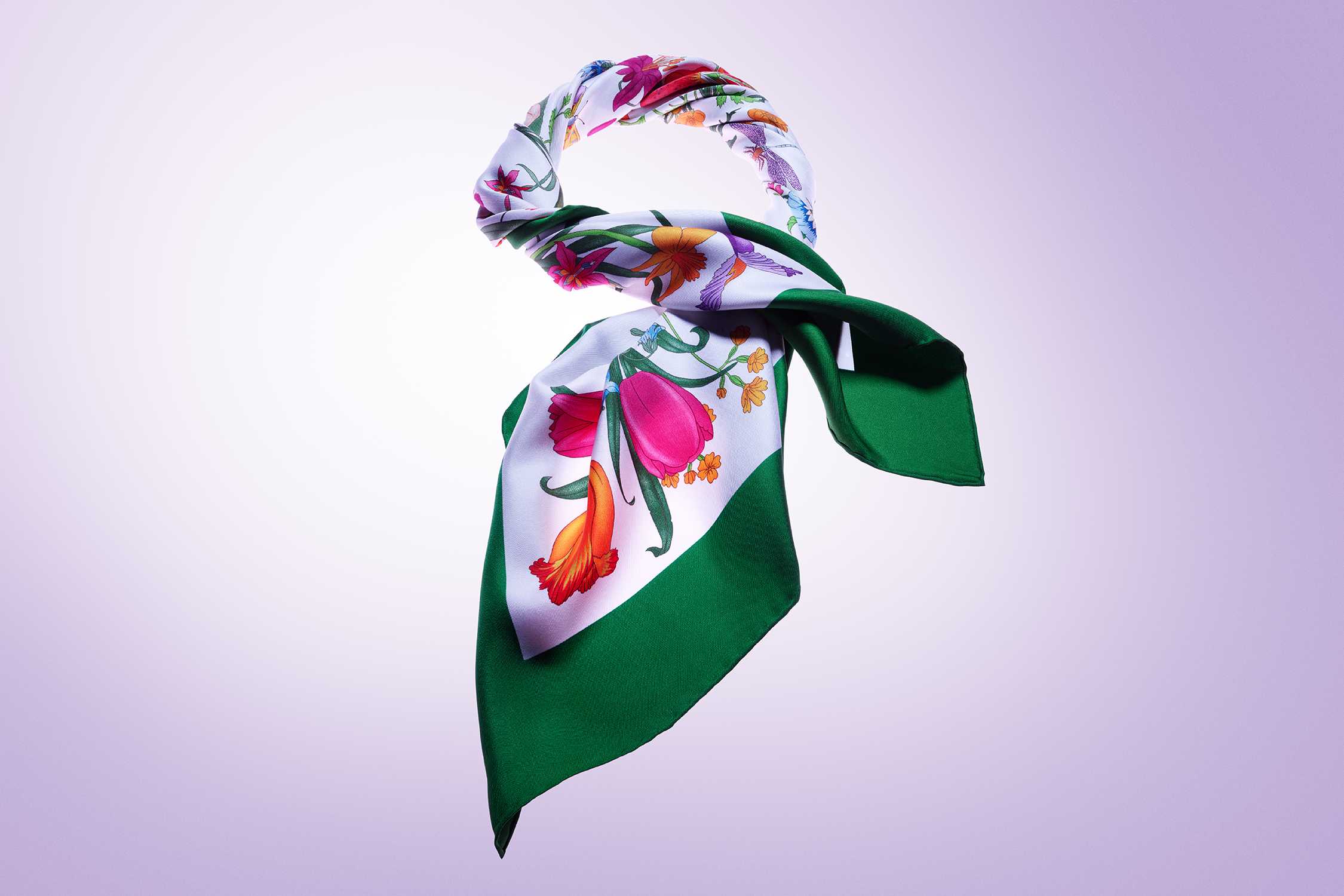 Gucci floral silk green scarf