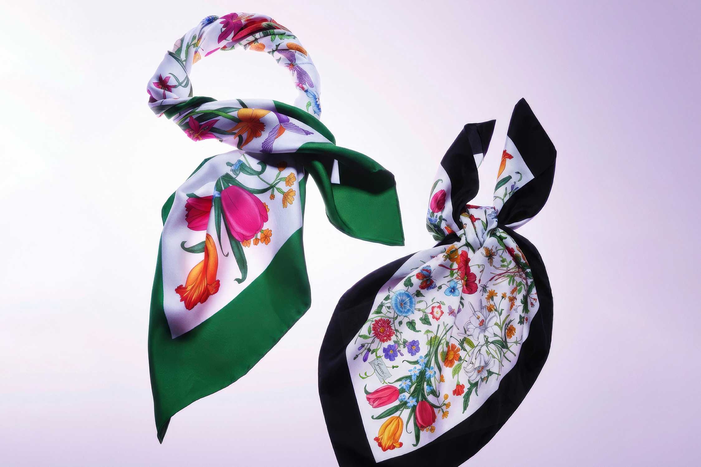 Gucci floral silk green scarf