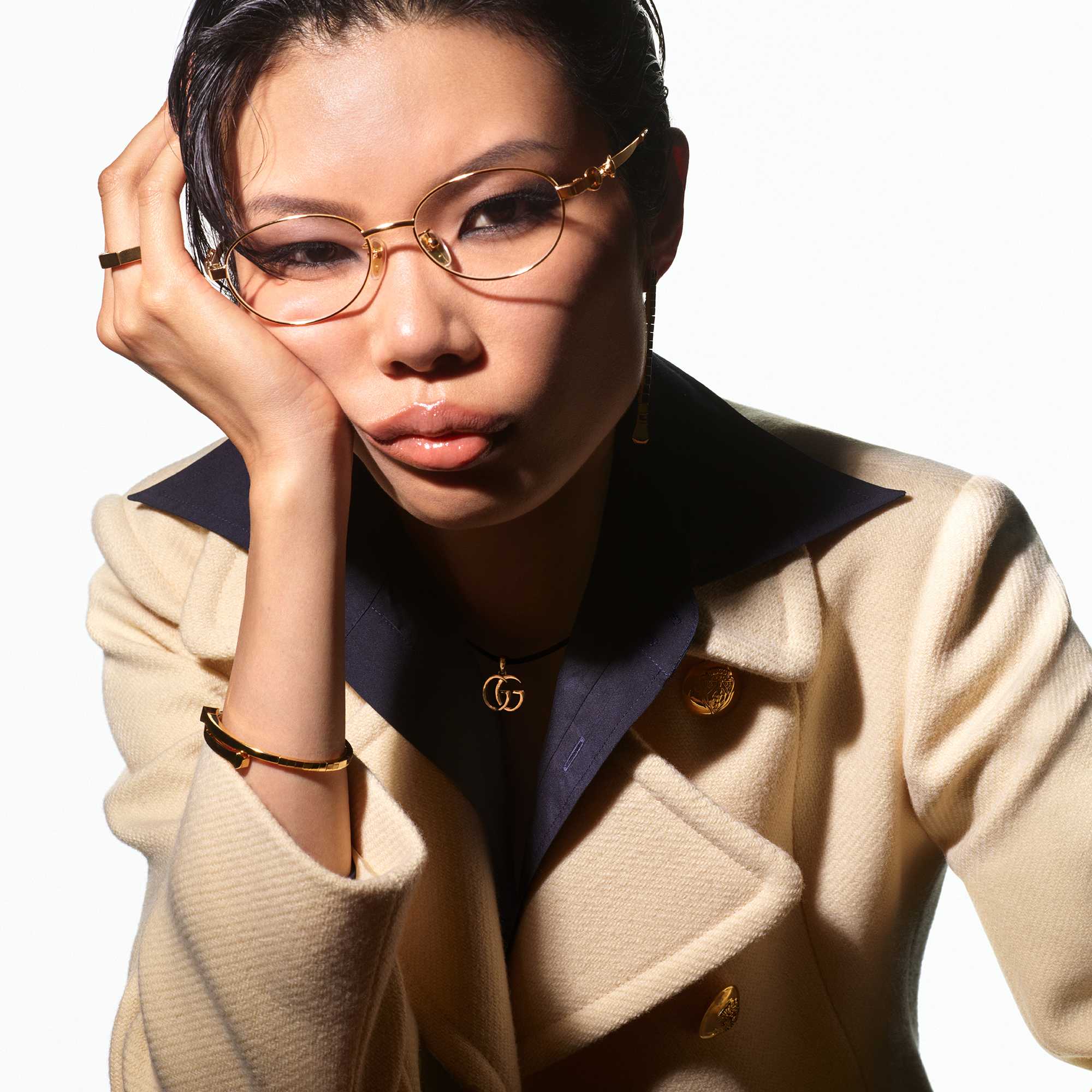 Gucci glasses with burgundy jacket
