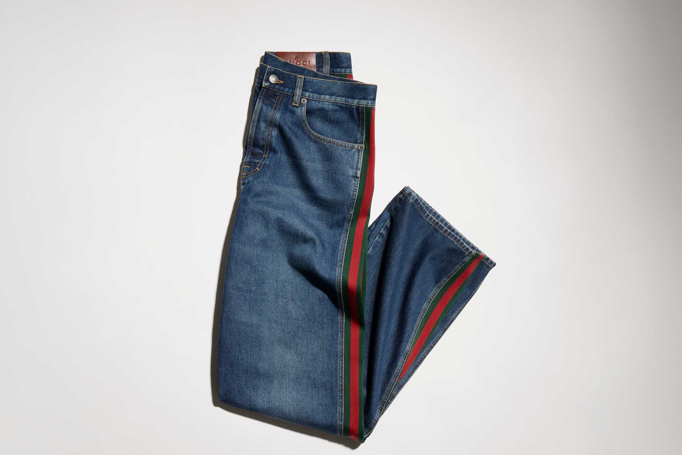 Blue Gucci jeans red green stripe