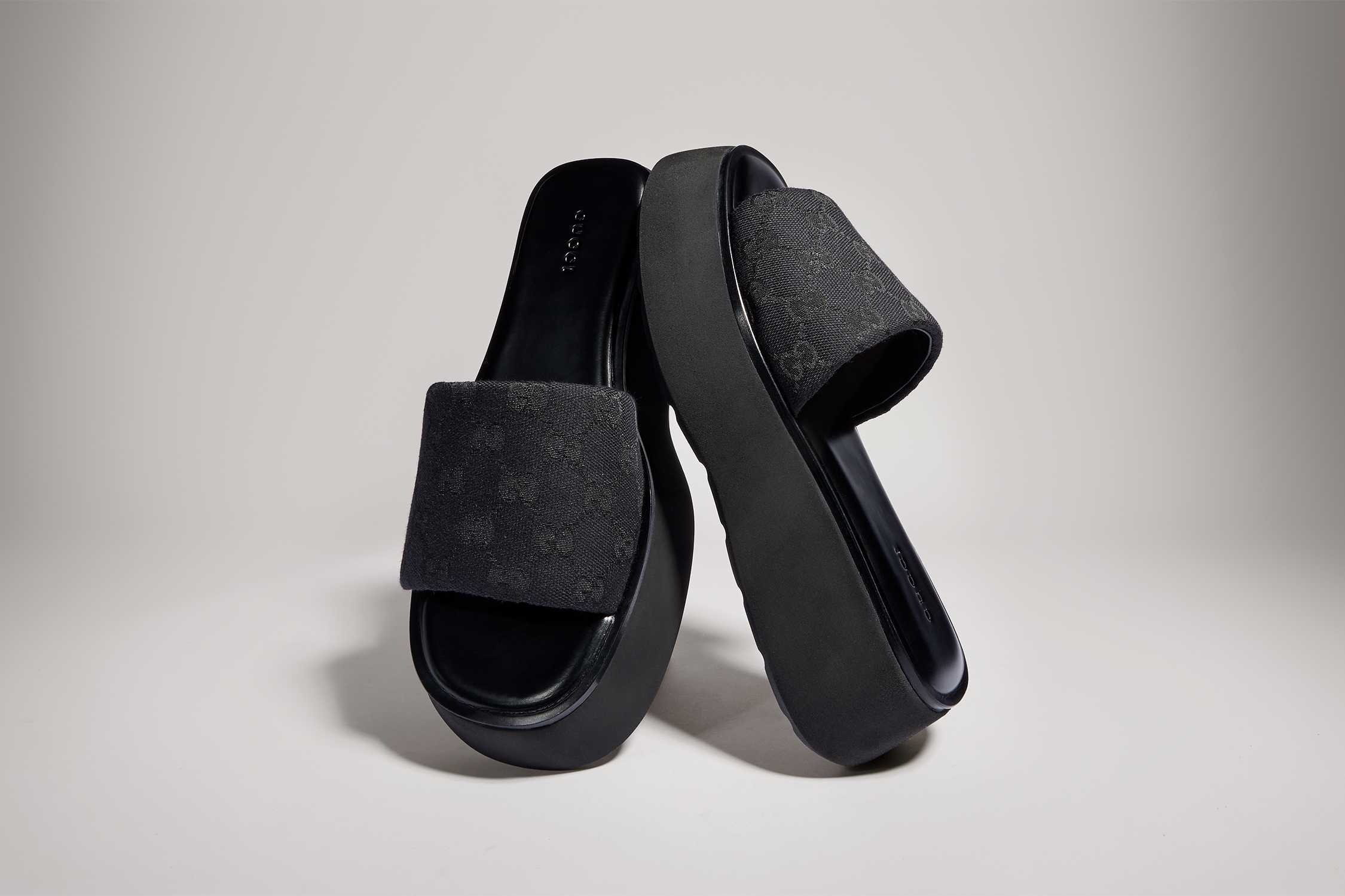 Black Gucci platform slide sandals