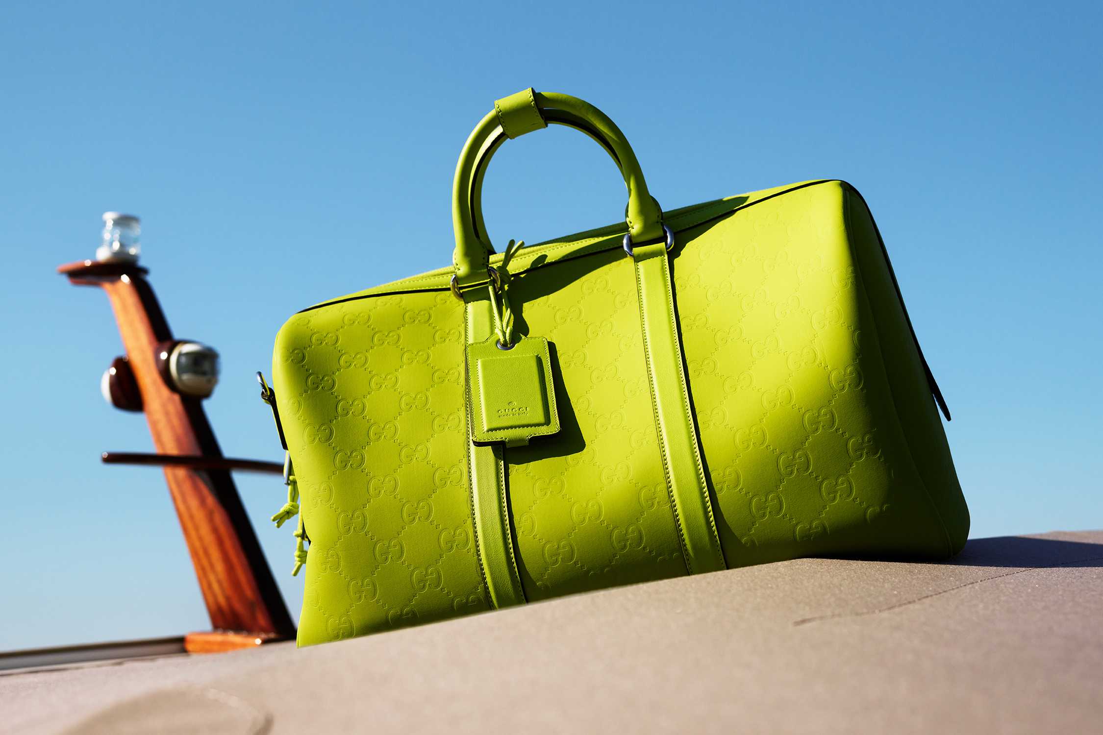 Lime green leather designer handbag