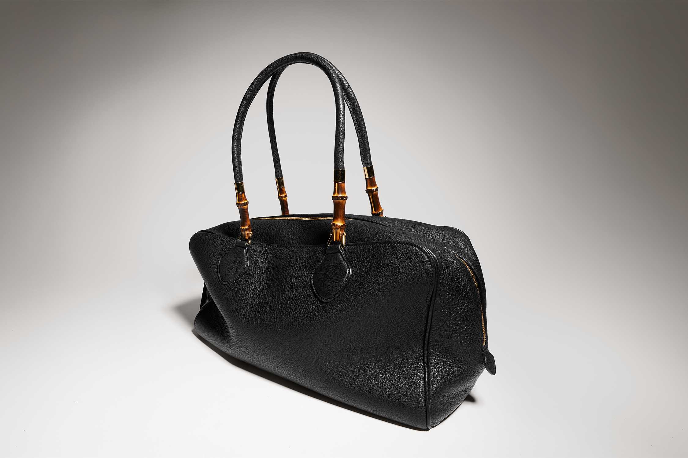 Black Gucci leather bamboo bag