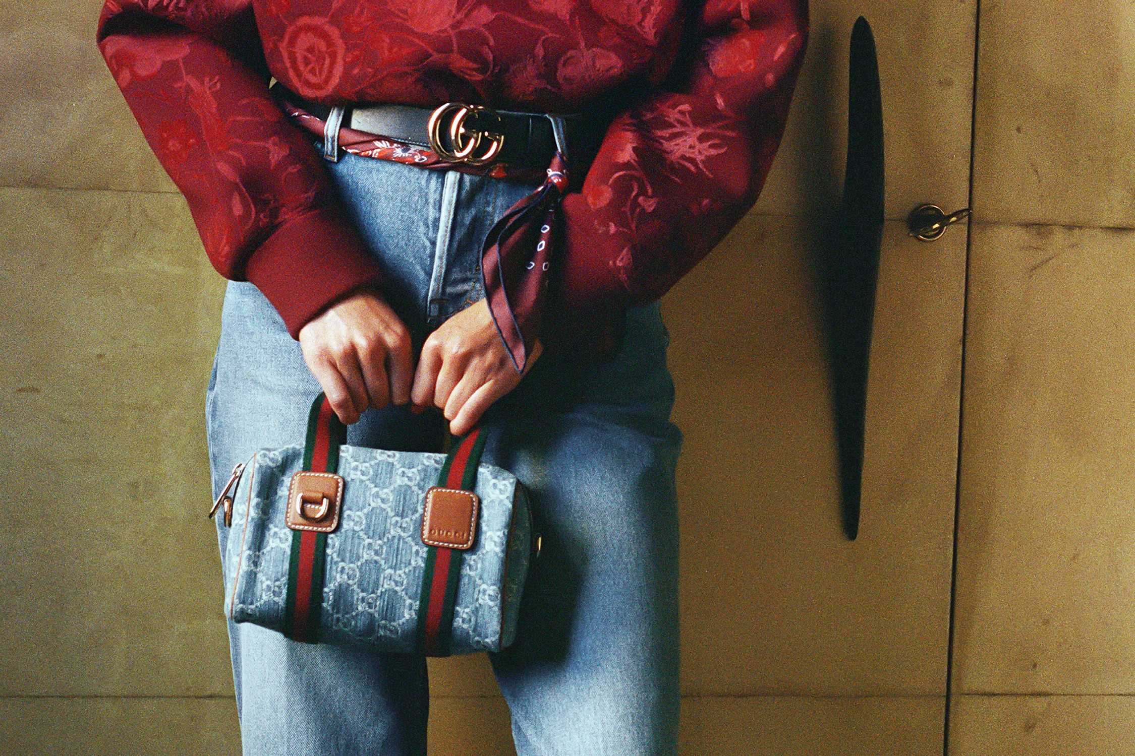 Gucci belt and denim handbag