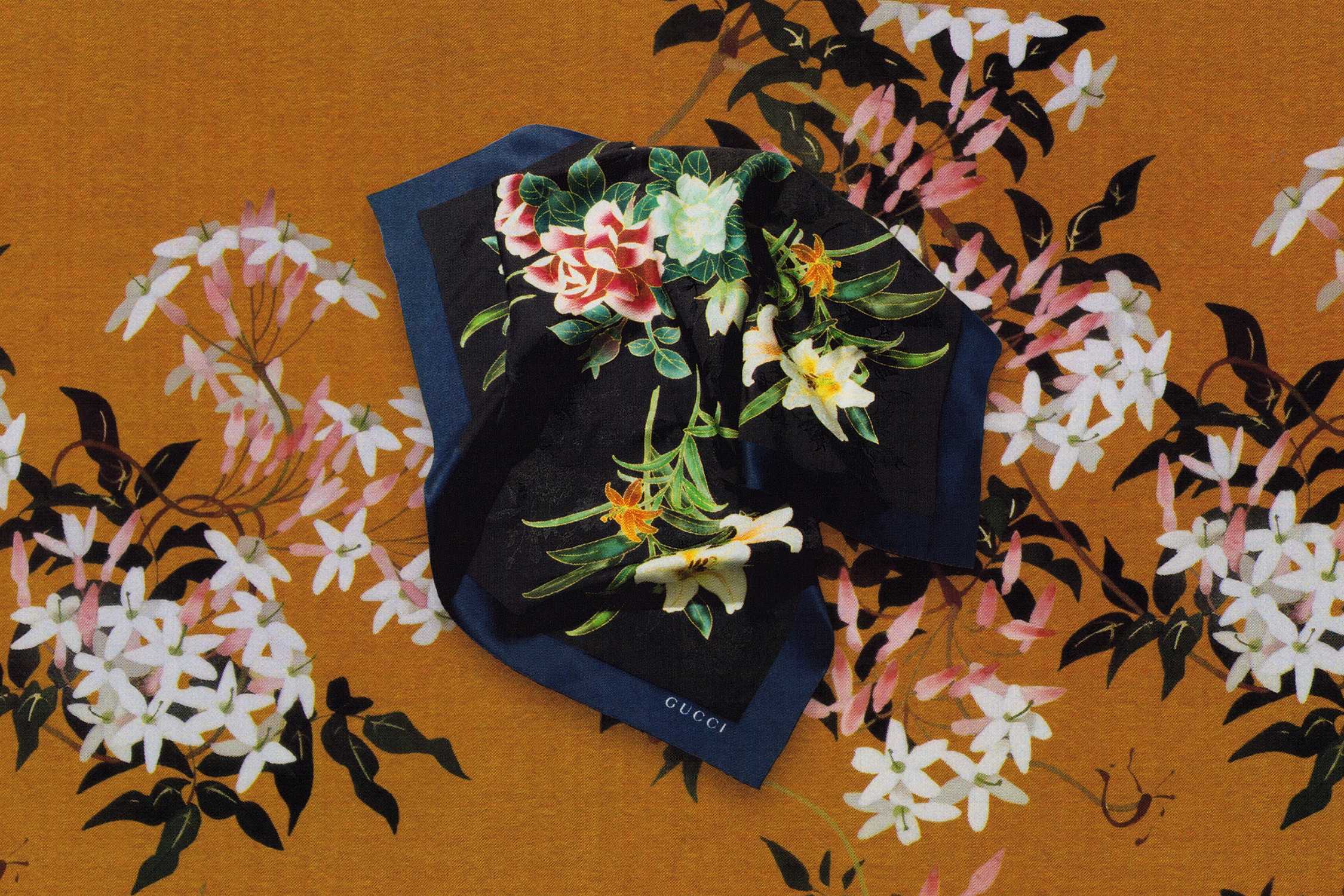 Gucci navy floral silk scarf