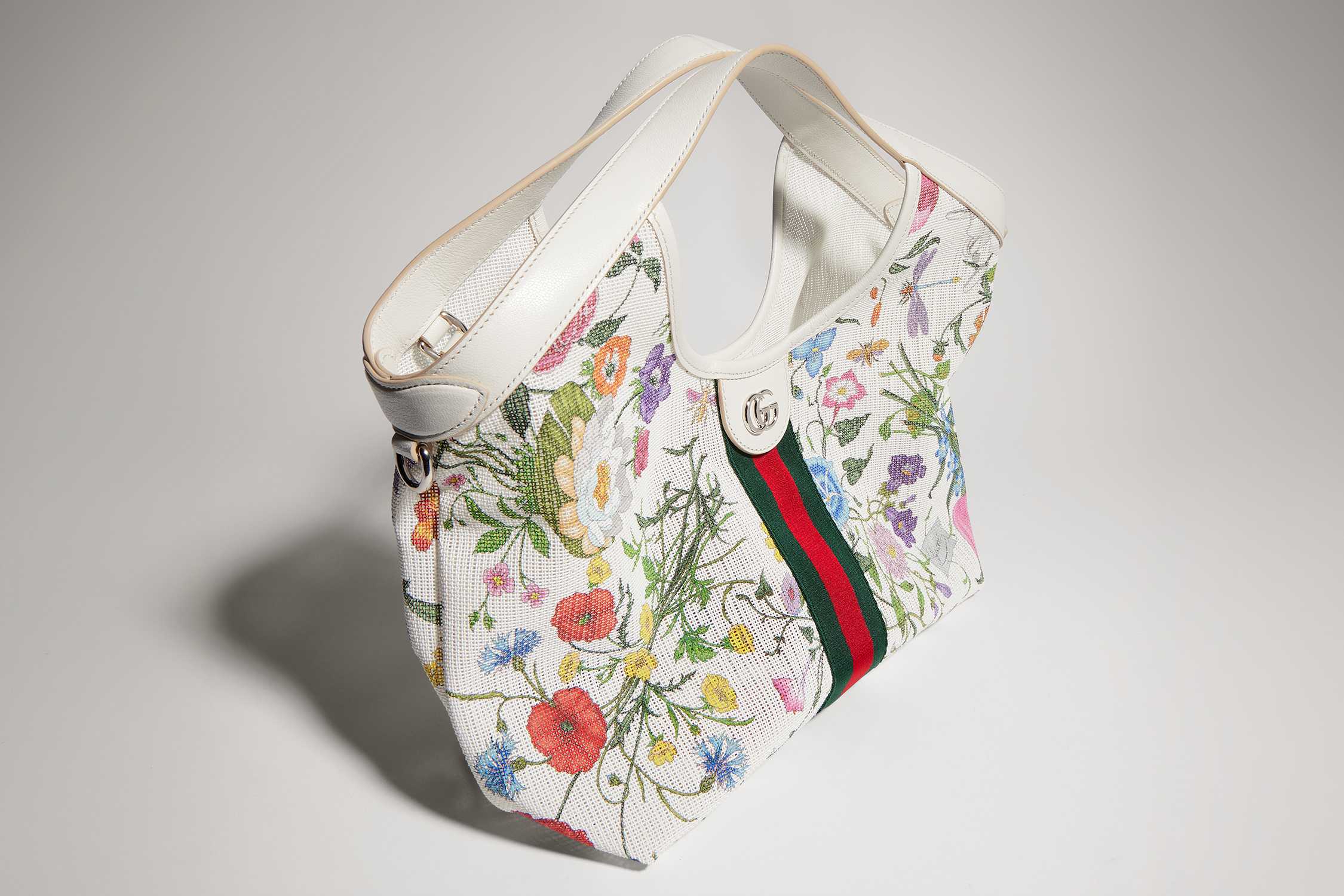 White Gucci floral tote bag