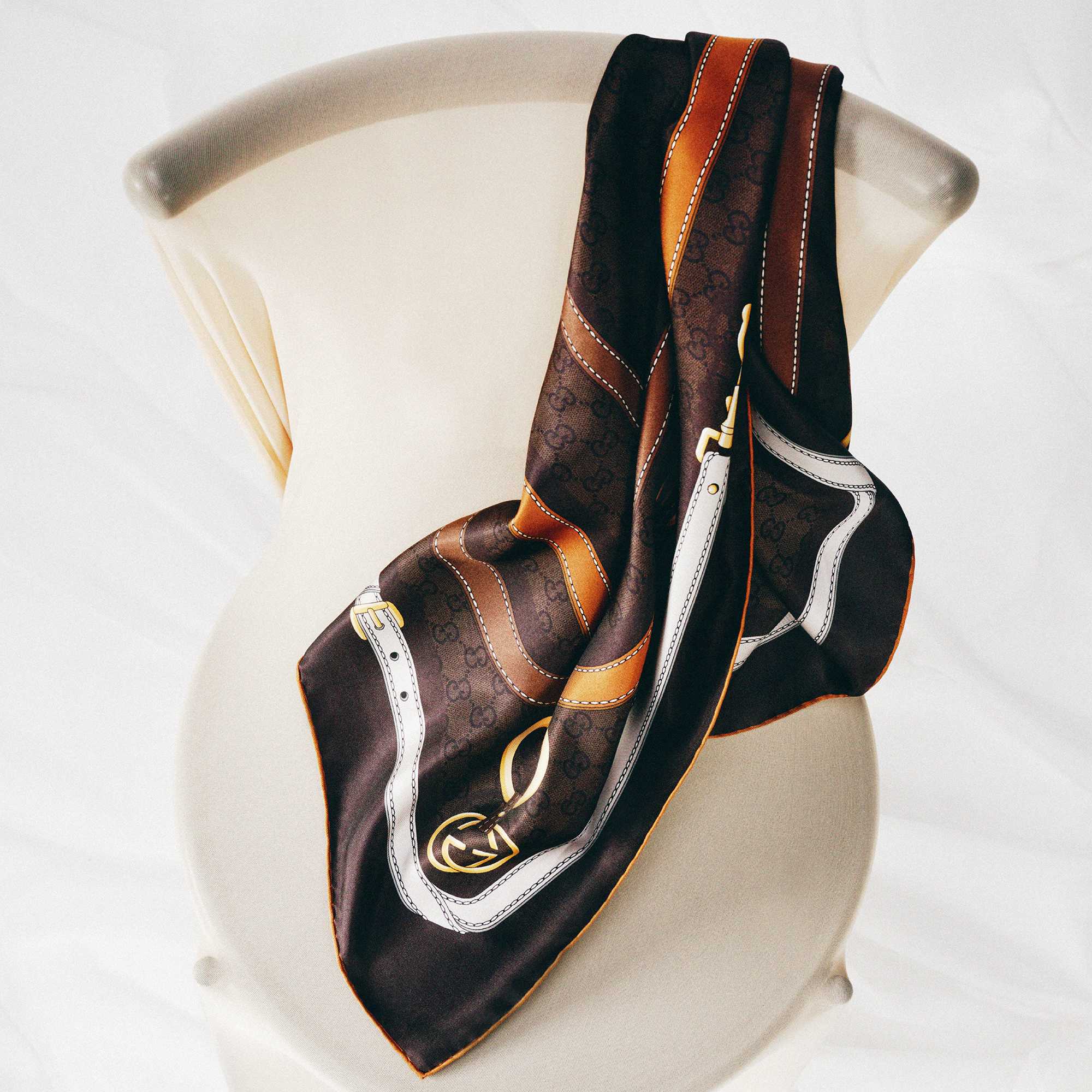 Brown Gucci GG monogram silk scarf