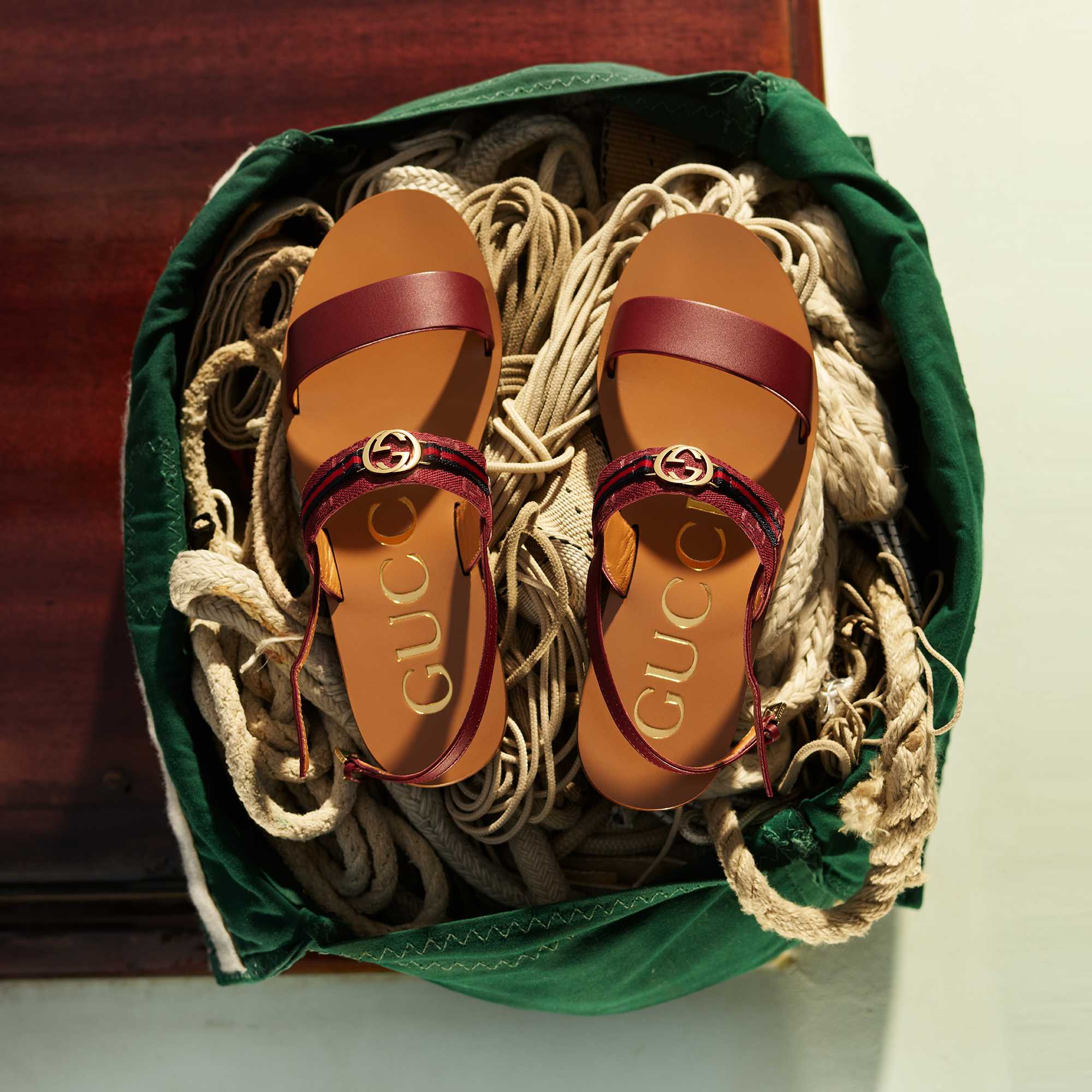Women's sandal with Interlocking G hardware and web stripe