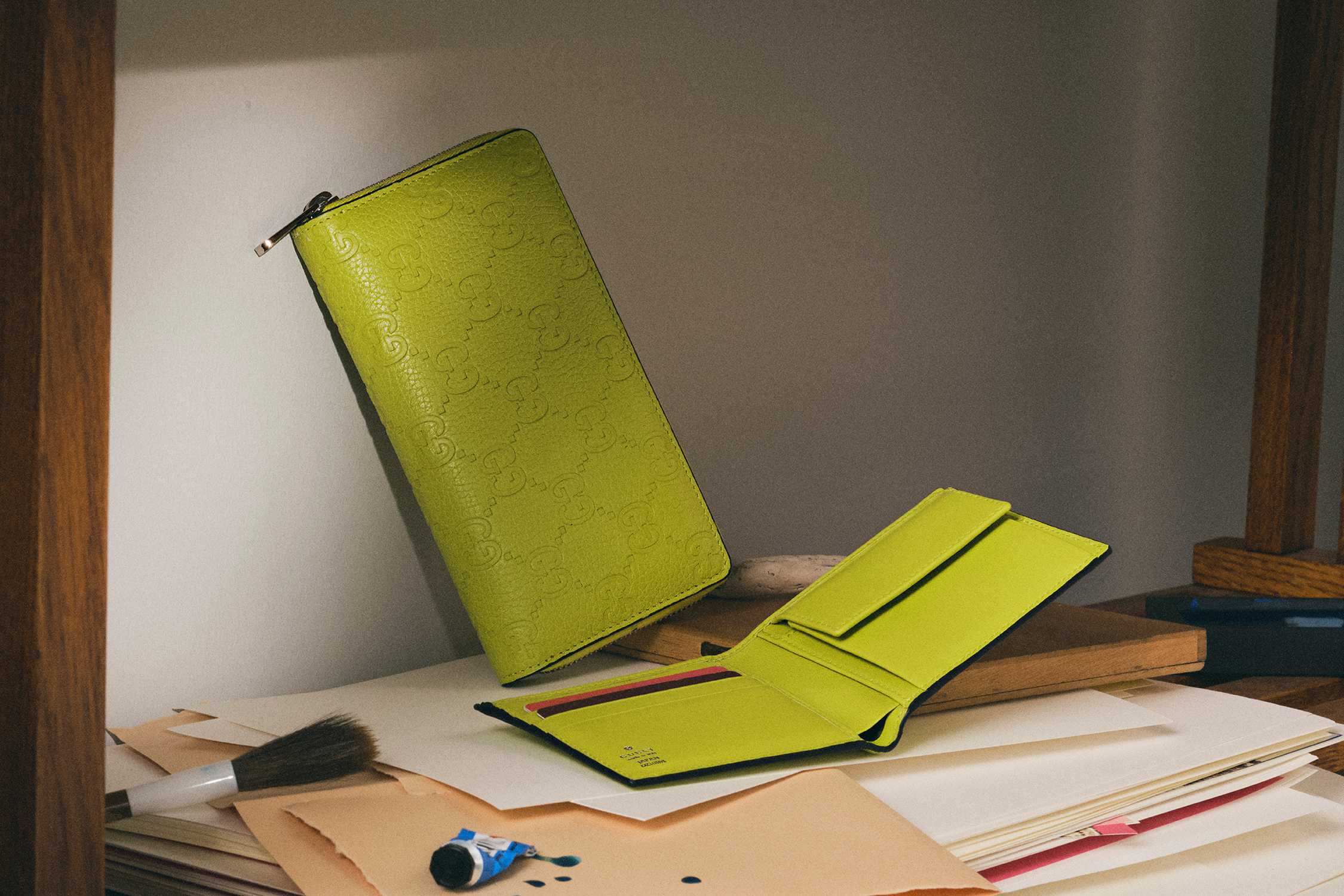 Lime green Gucci leather wallet