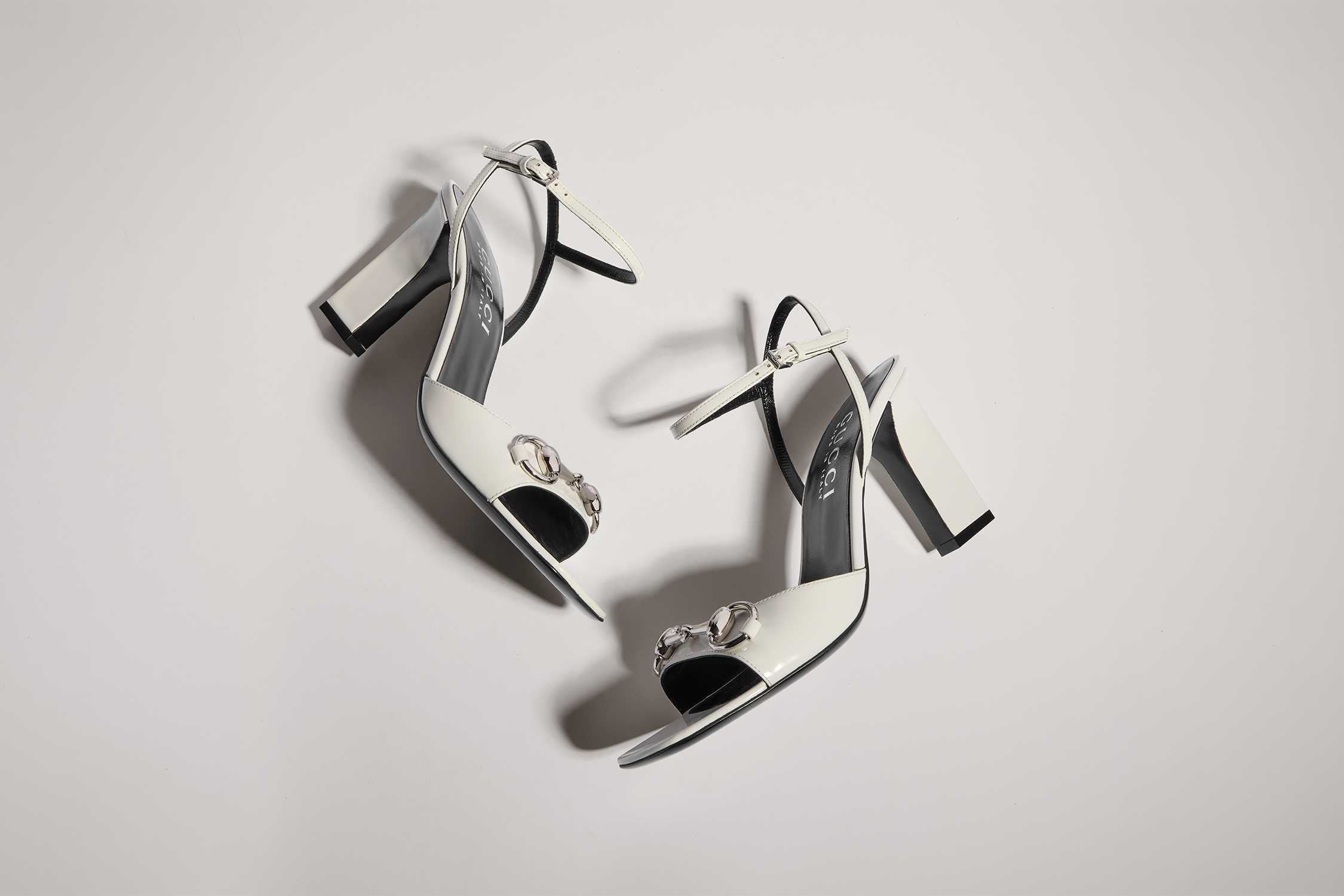 White Gucci block heel sandals