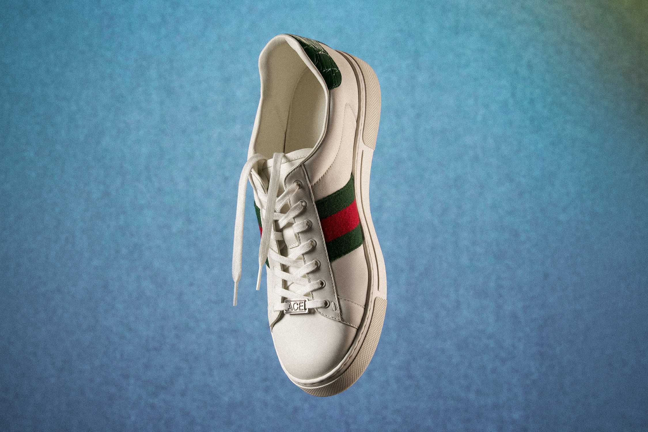 White Gucci Ace sneaker floating