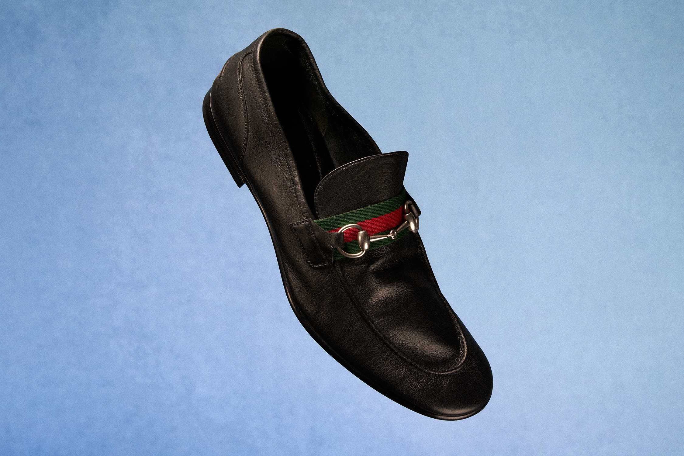 Black Gucci horsebit web loafer