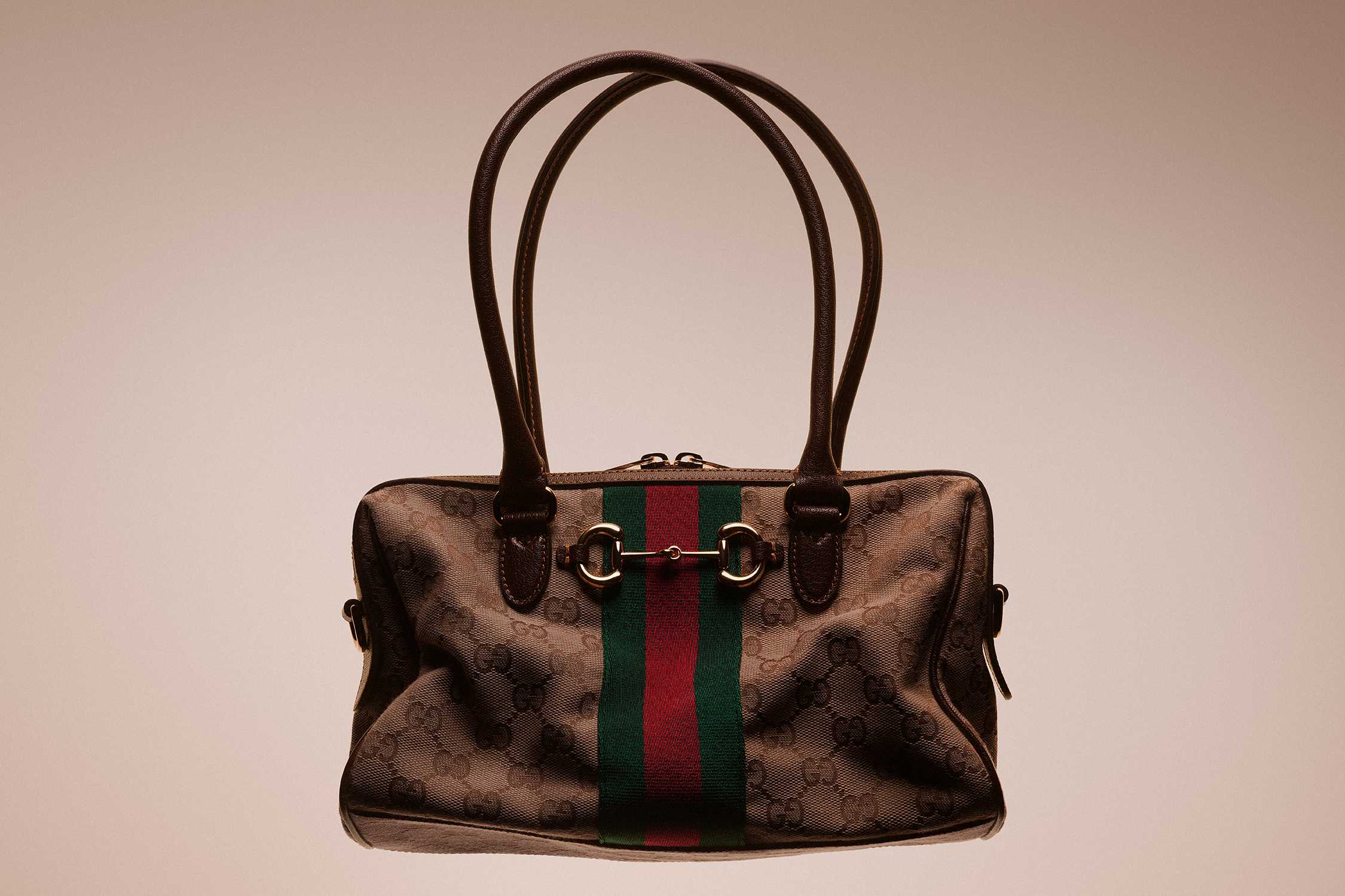 Brown Gucci handbag green-red stripe