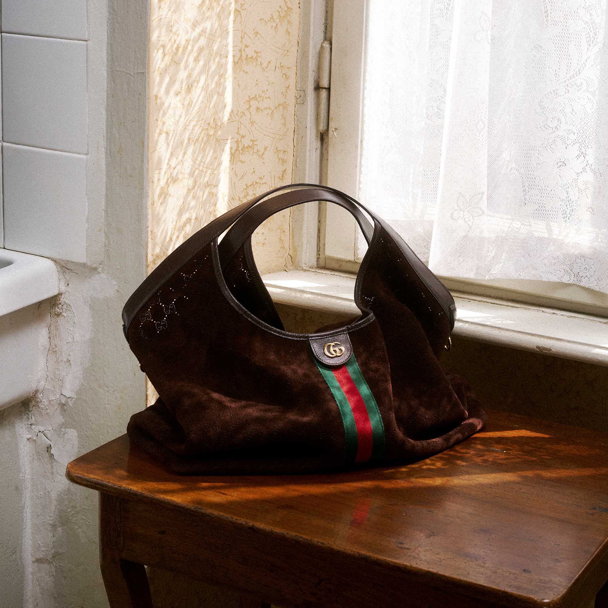 Gucci Giglio tote in brown perforated suede