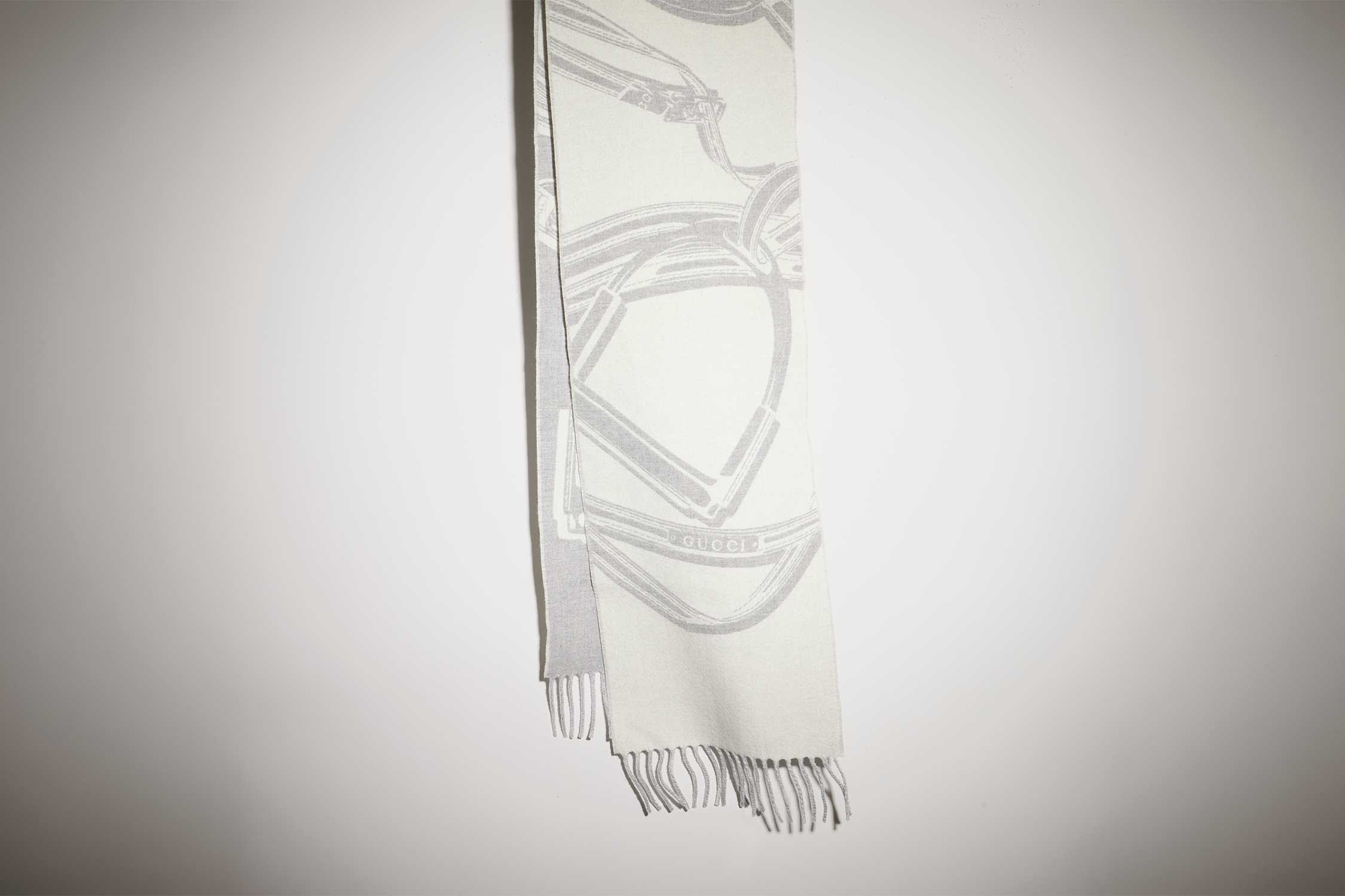 Gucci grey ivory fringed scarf