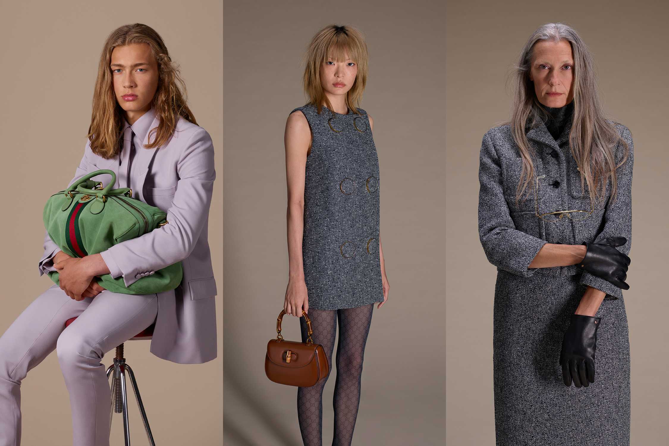 Gucci bags with grey outfits