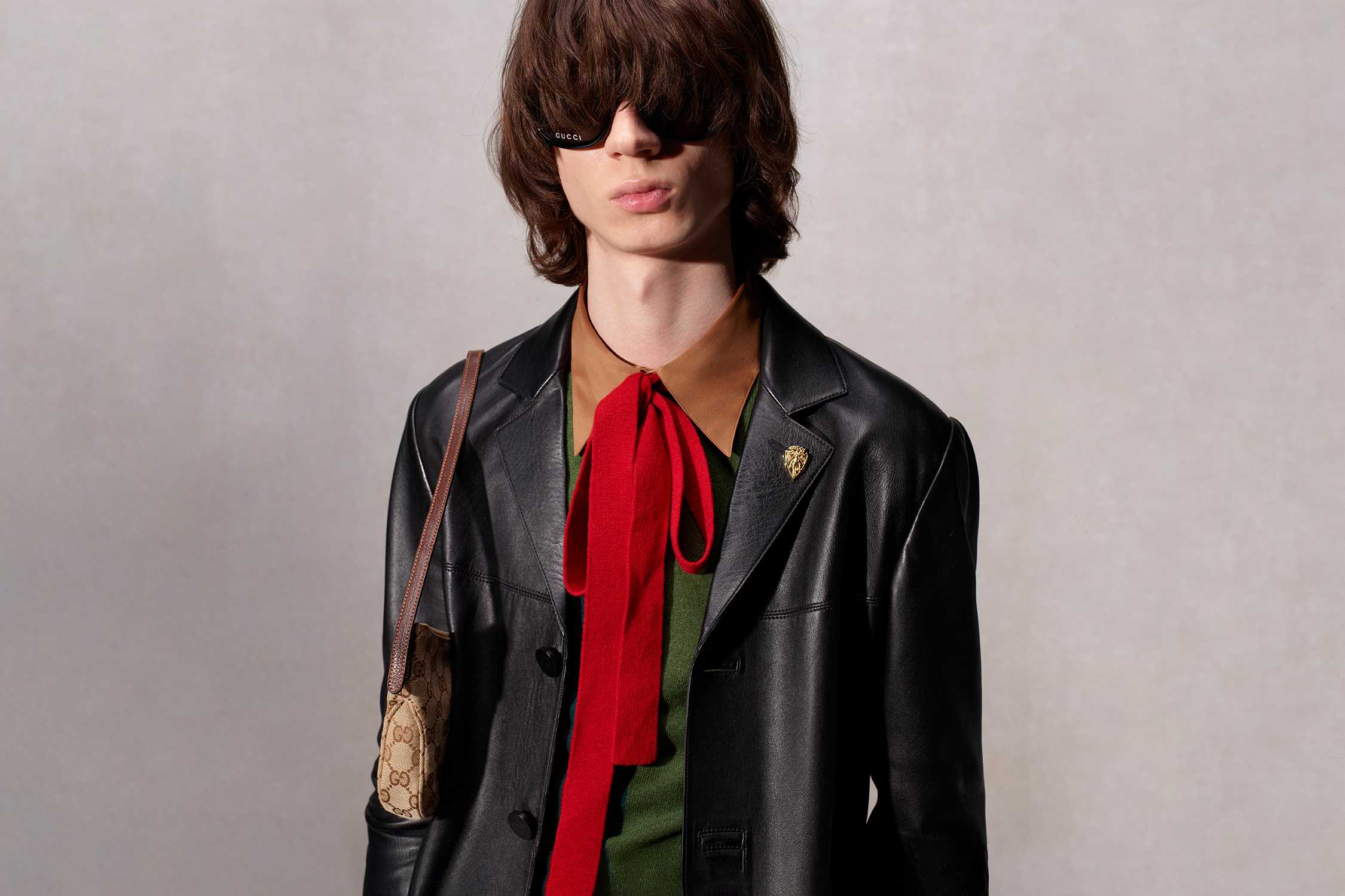 Black Gucci sunglasses leather jacket