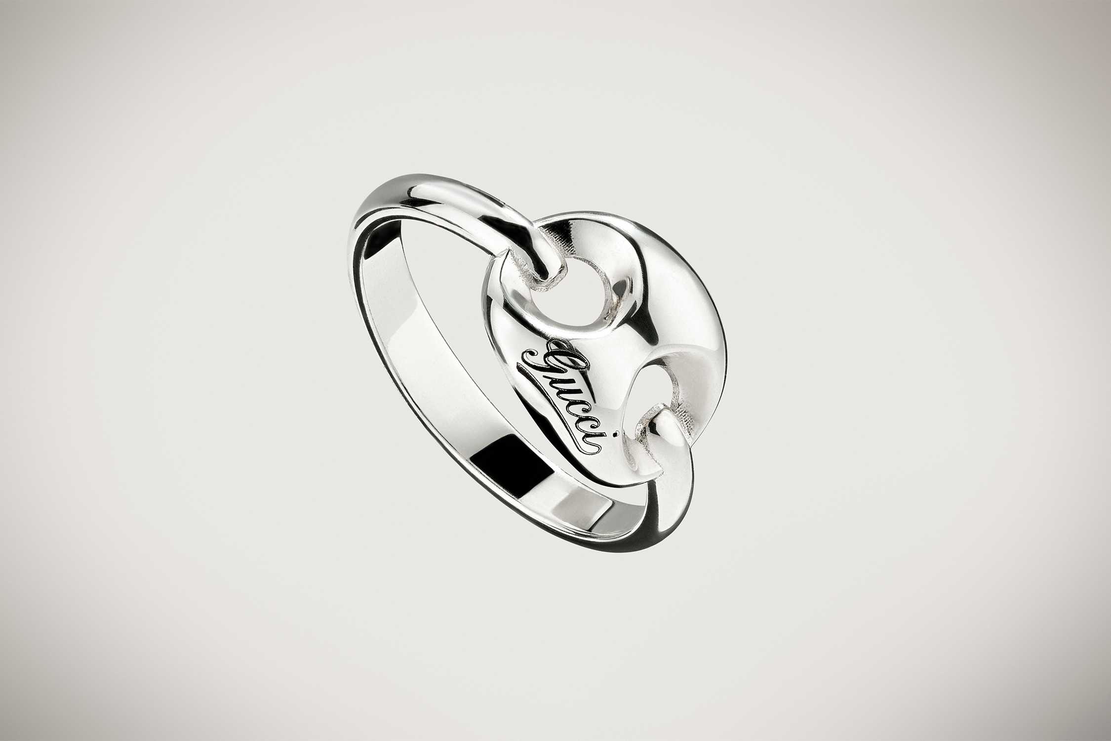 Silver Gucci engraved heart ring
