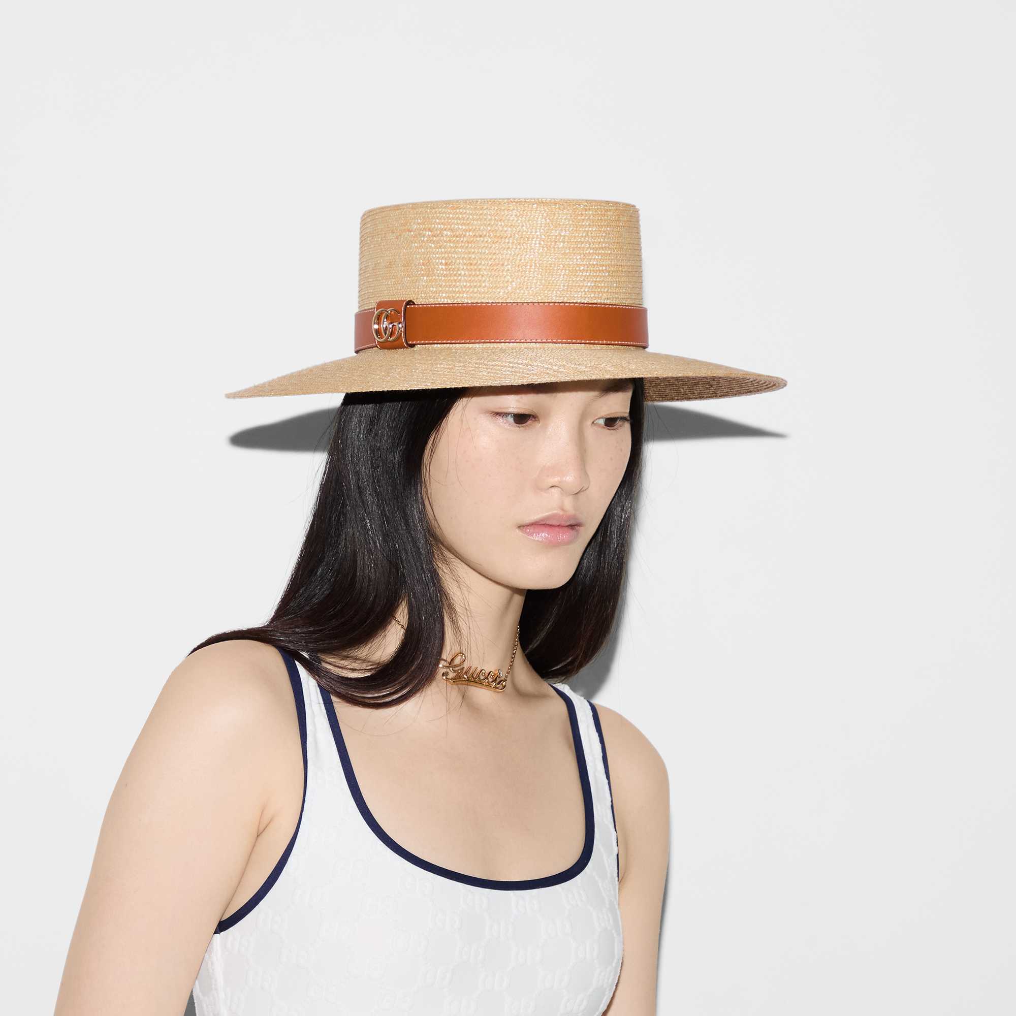 Gucci straw hat with leather band