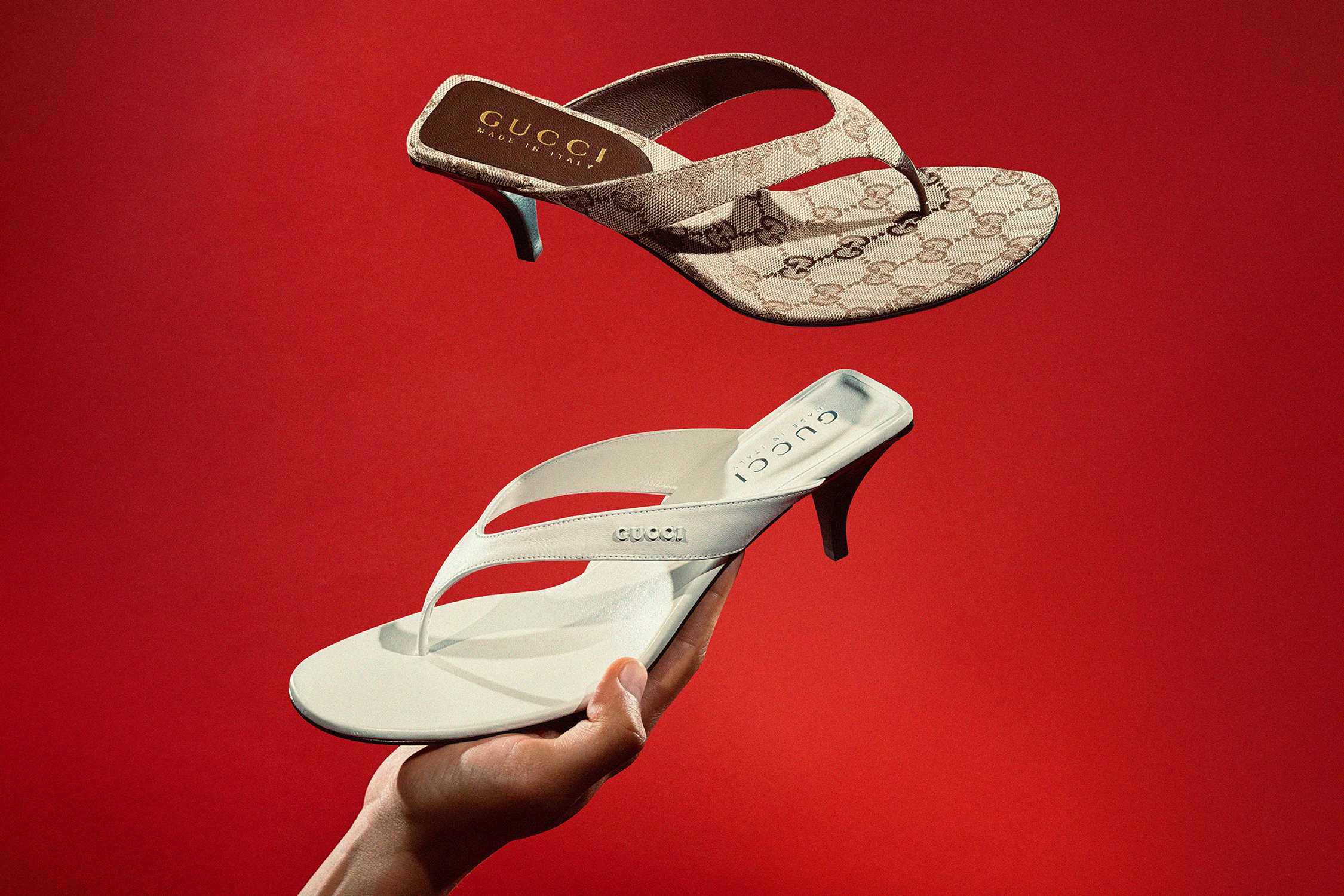 Gucci heeled sandals on red