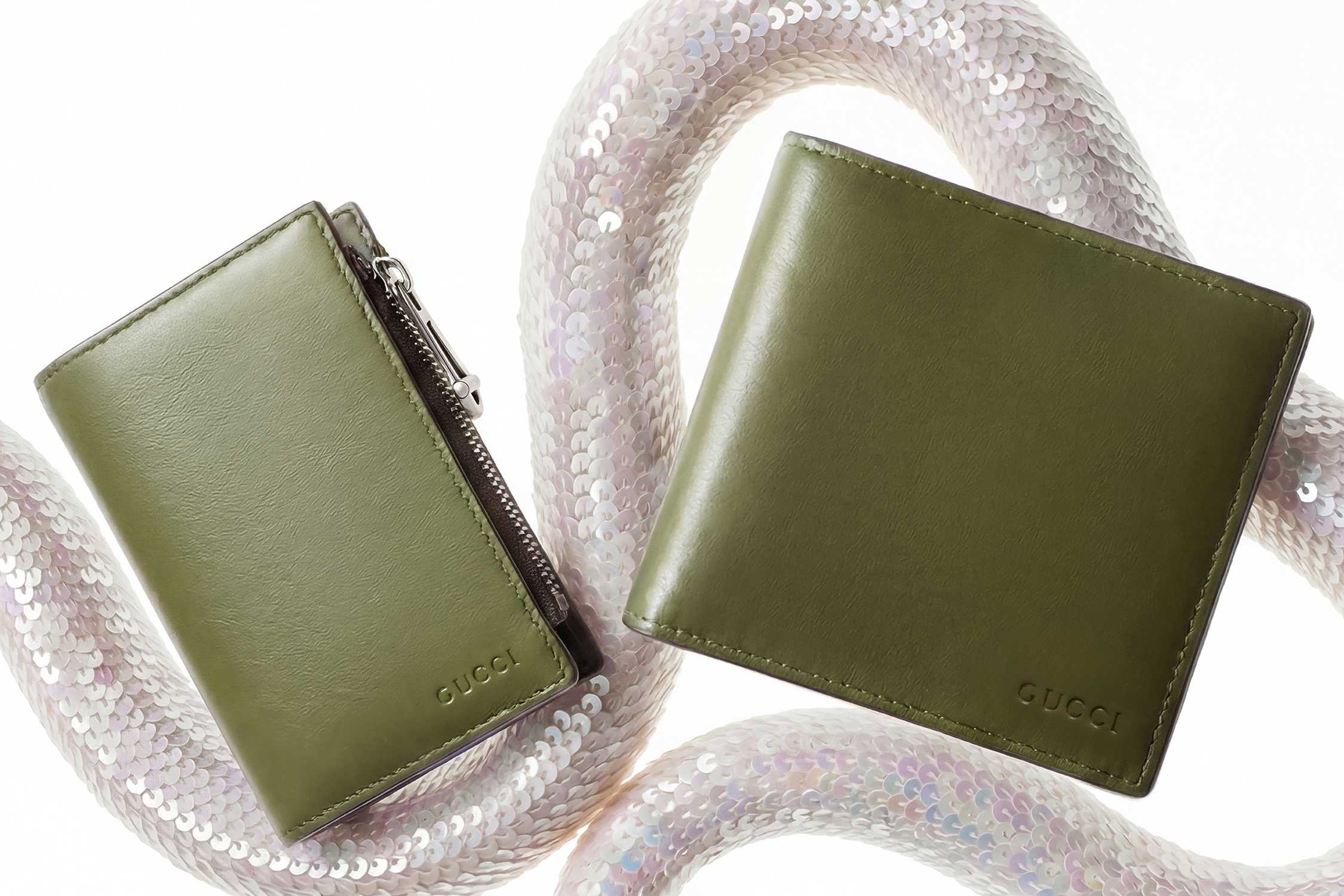 Green Gucci leather wallet set