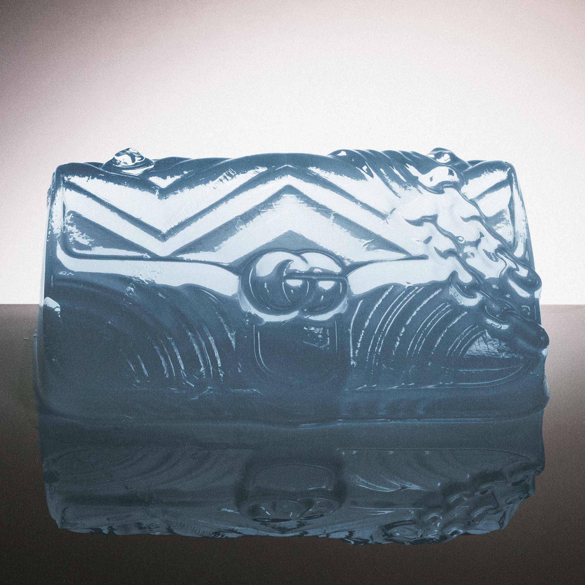Blue Gucci Marmont handbag sculpture