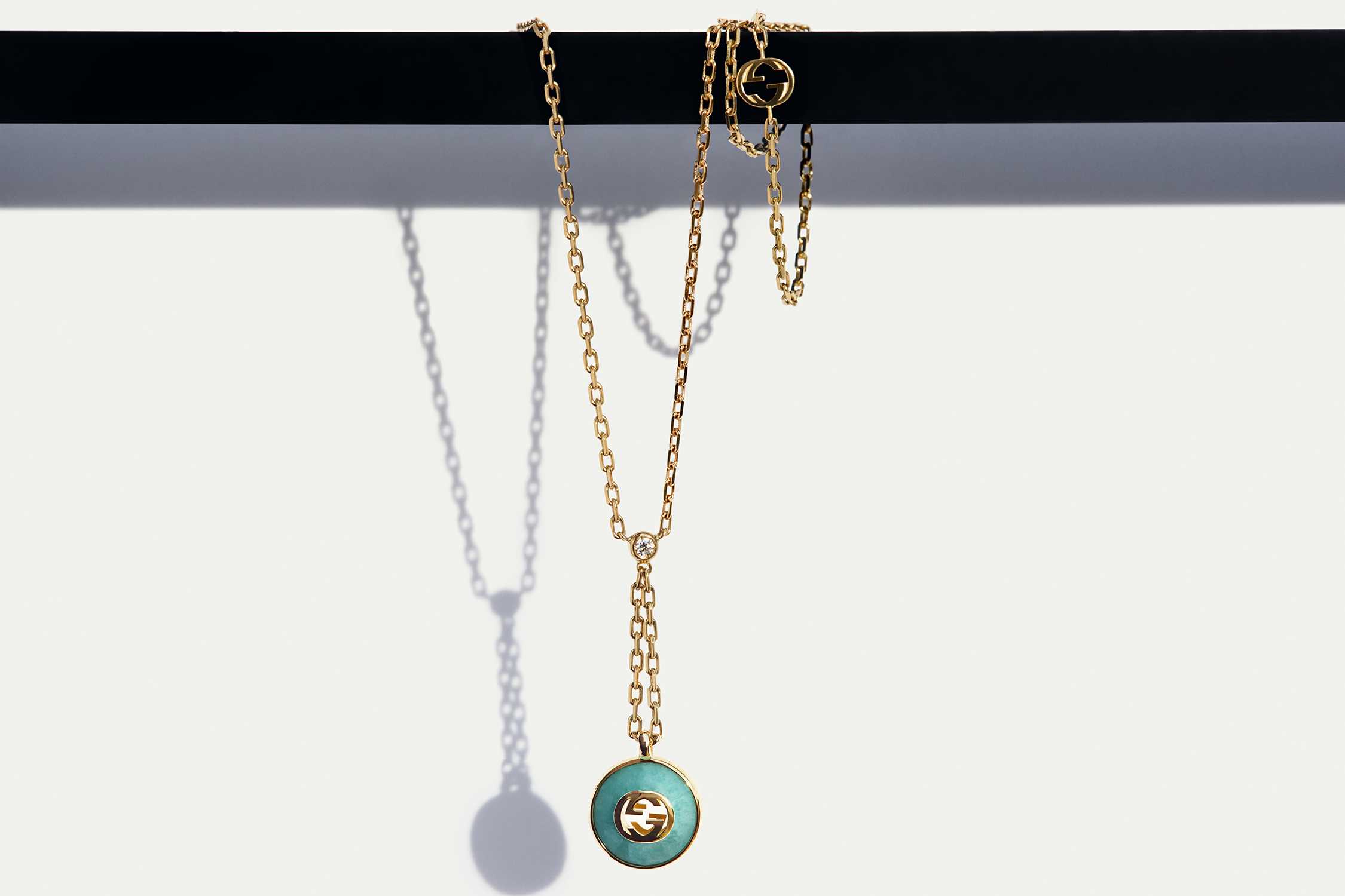 Gold Gucci necklace with amazonite
