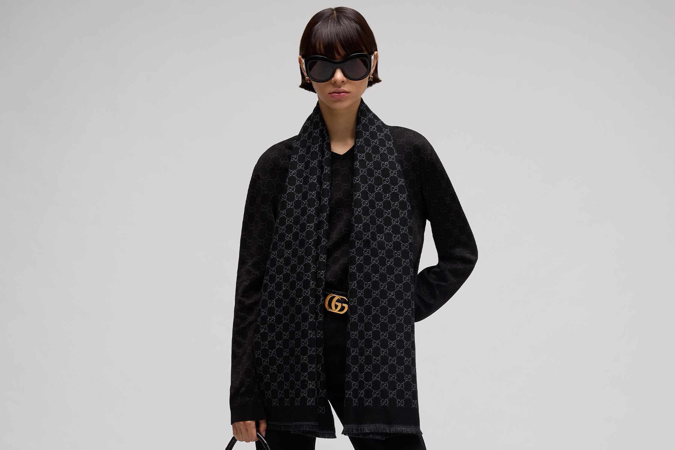 Black GG monogram Gucci scarf