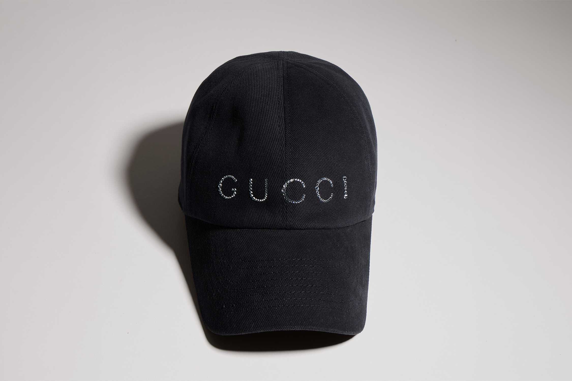 Black Gucci crystal logo cap