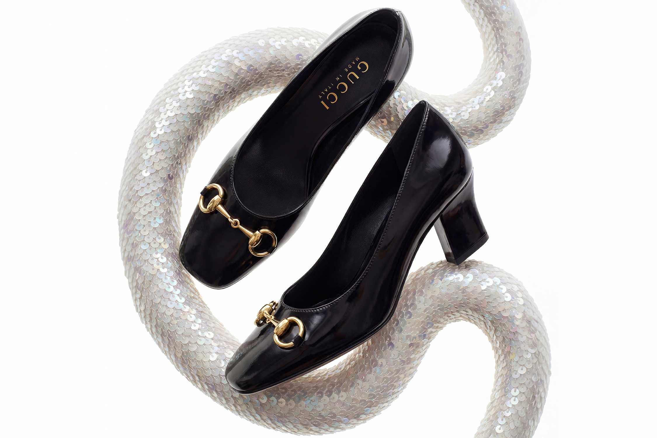 Black Gucci heels with horsebit
