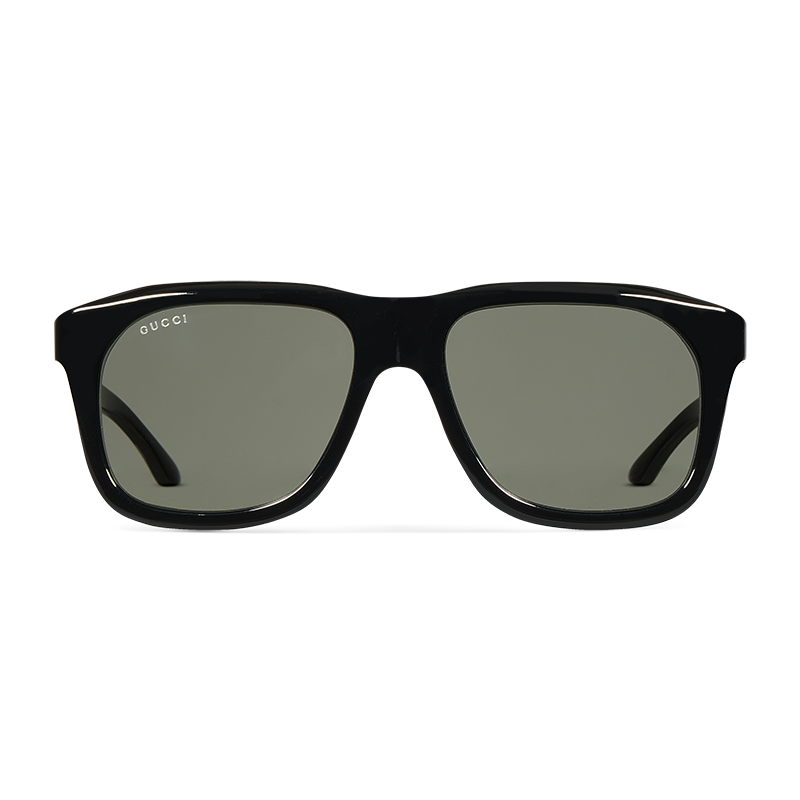 Black Gucci sunglasses with grey lenses.