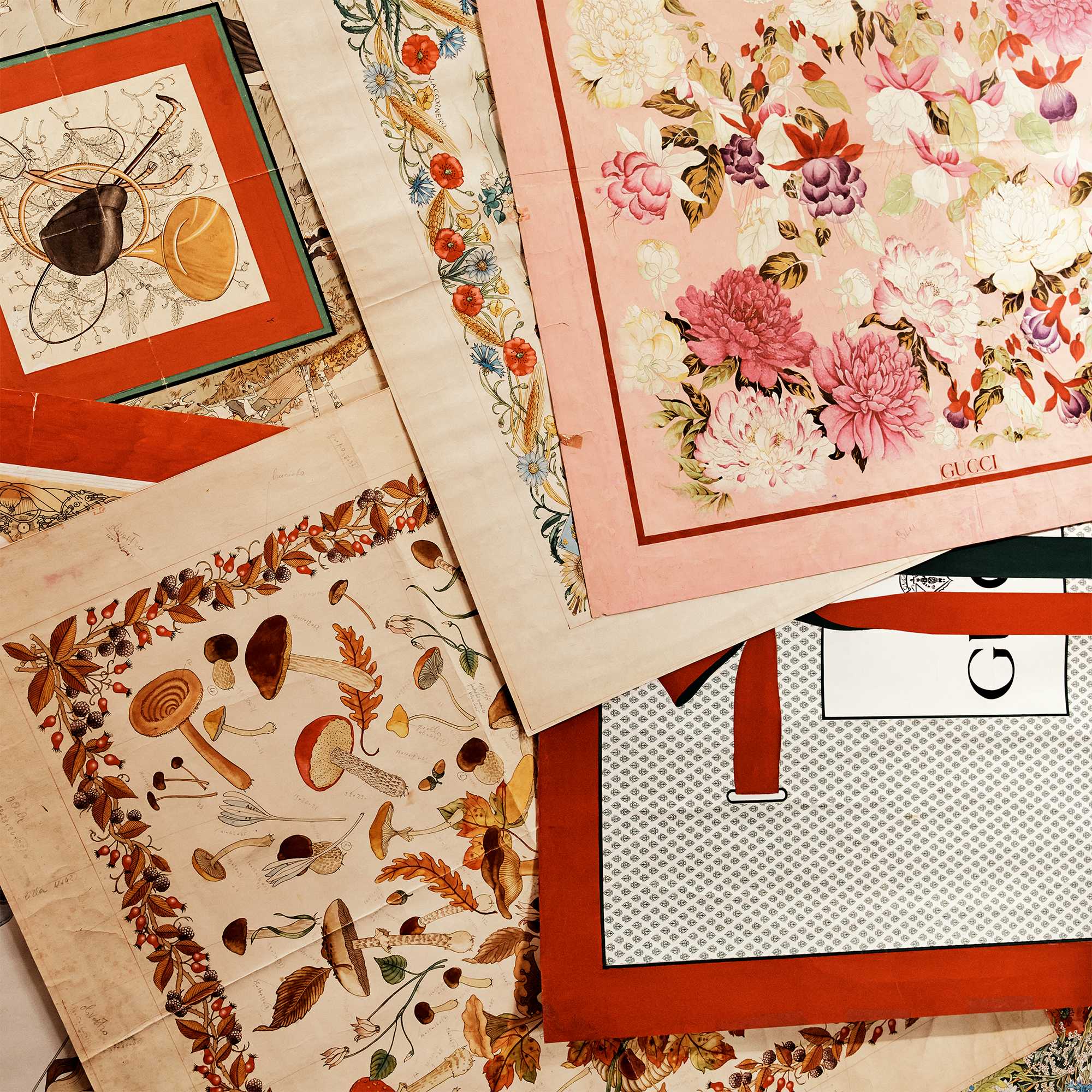 Colourful Gucci floral silk scarves