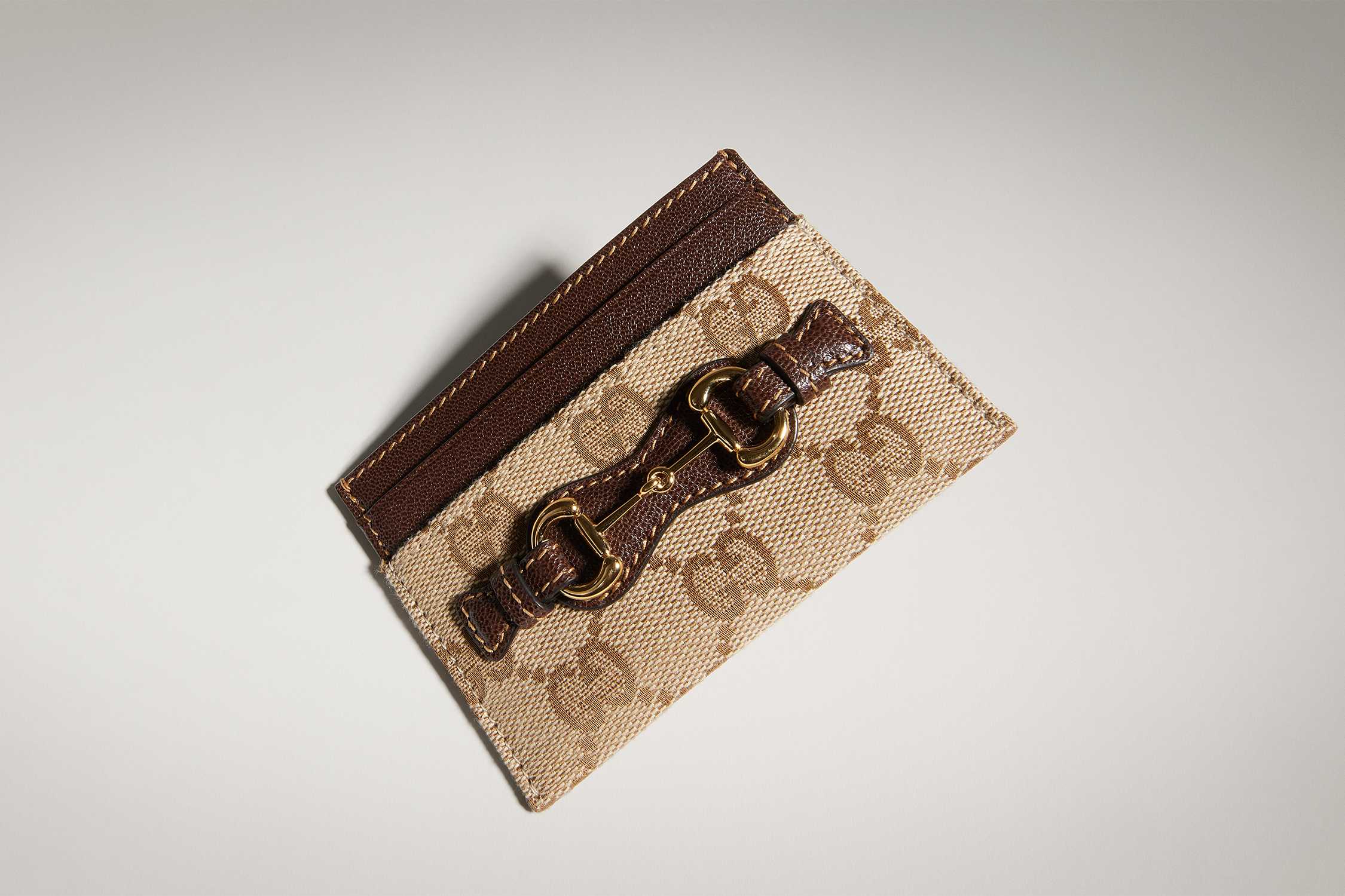 Beige brown Gucci monogram cardholder