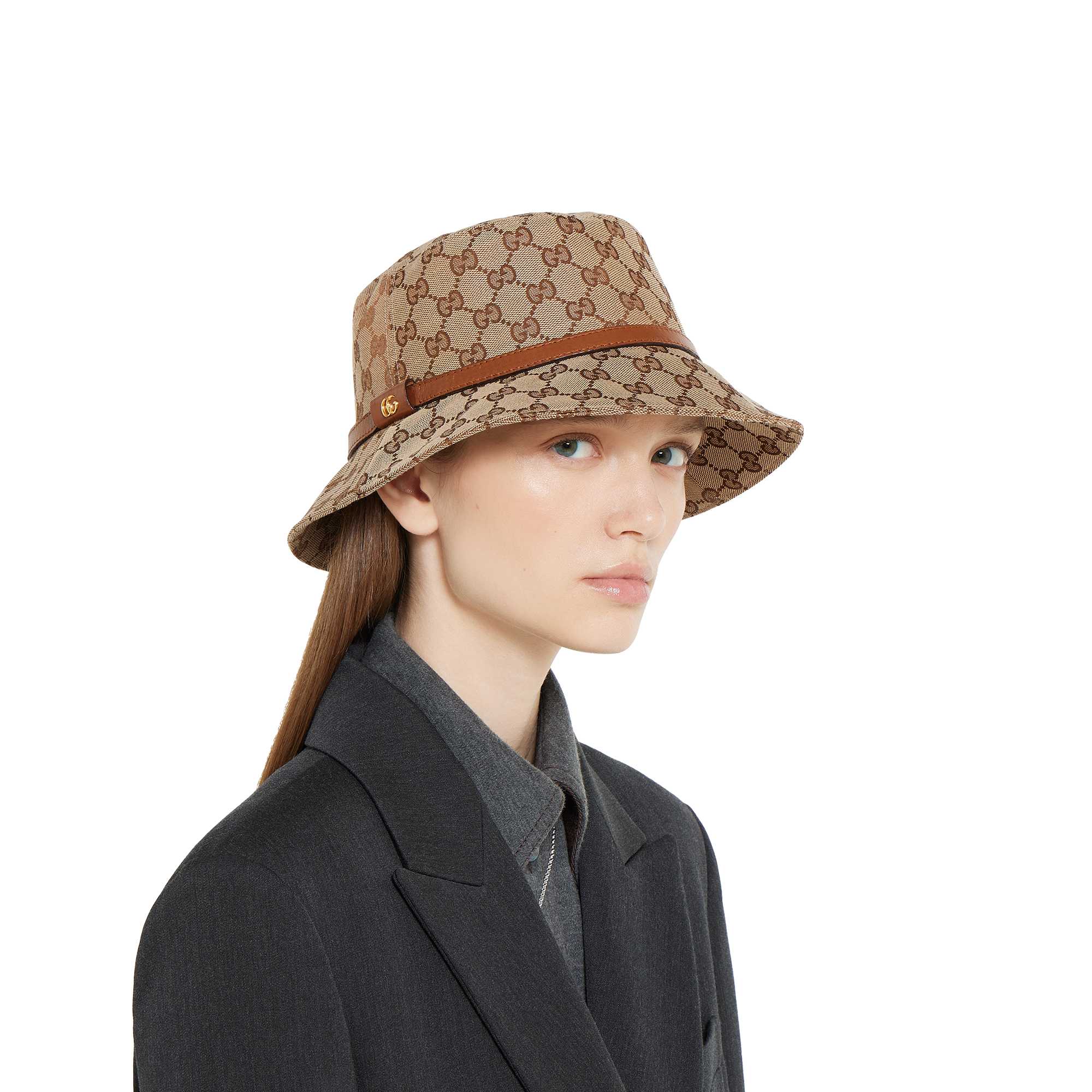 Beige Gucci monogram bucket hat