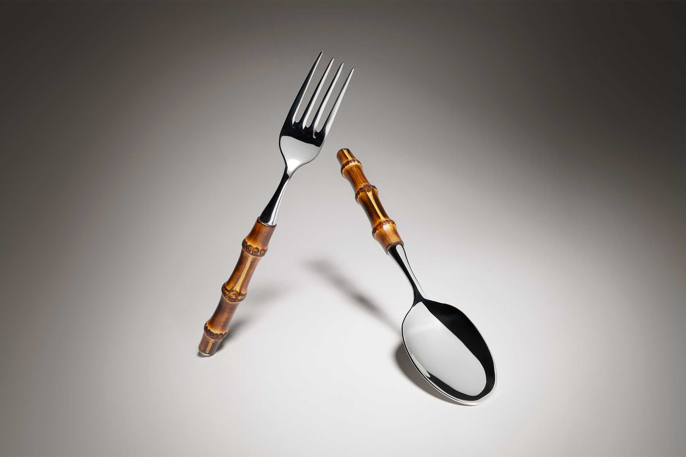 Silver fork spoon bamboo handles