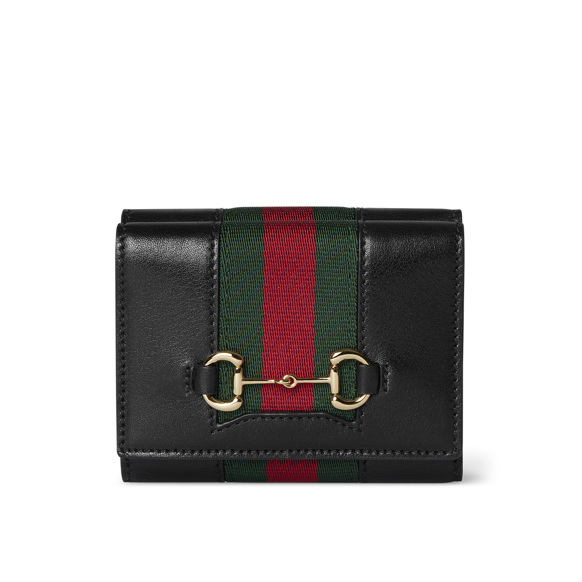 Black Gucci wallet with web detail.