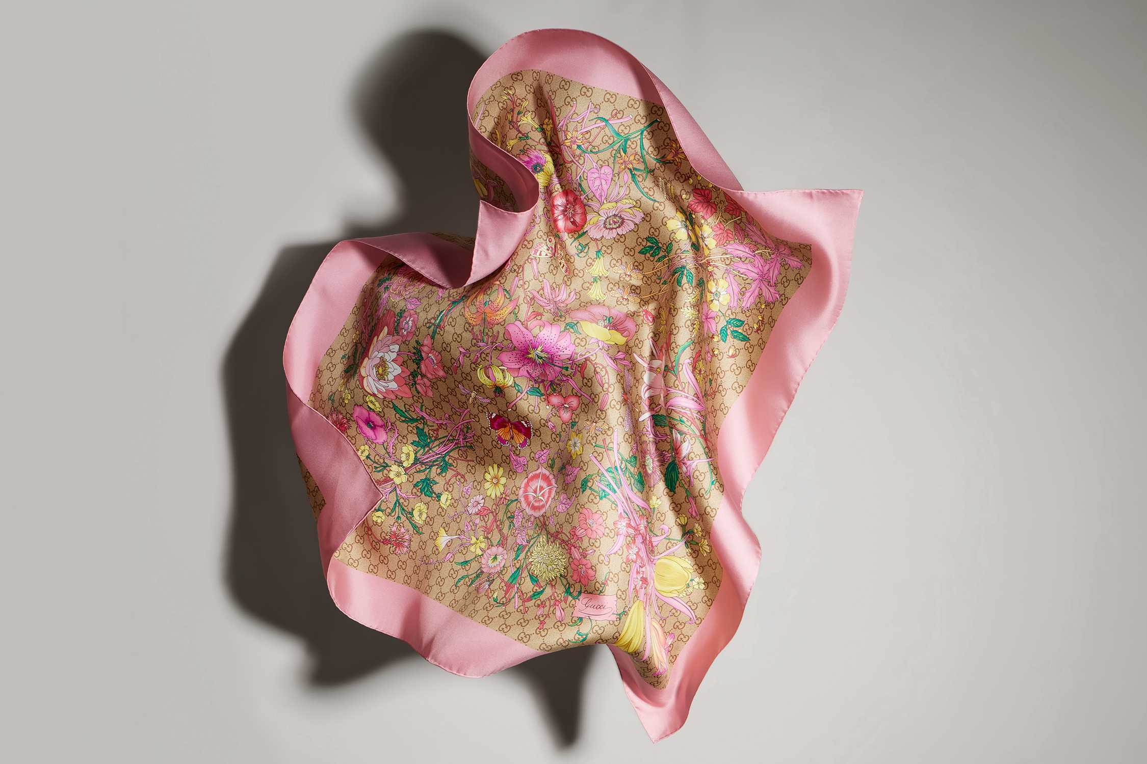 Pink floral Gucci silk scarf