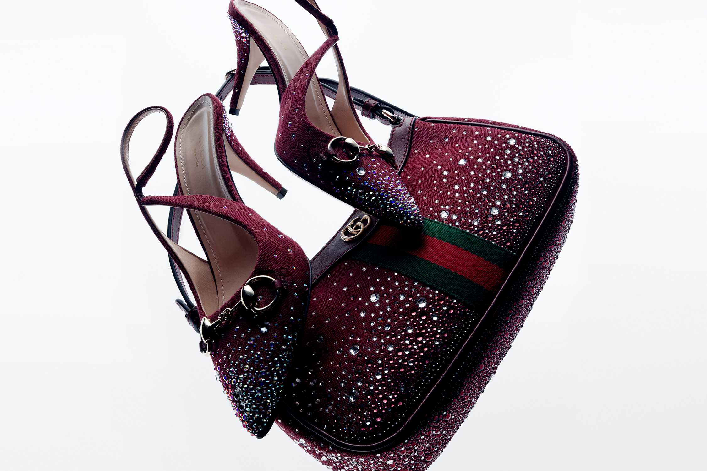 Burgundy Gucci heels and bag