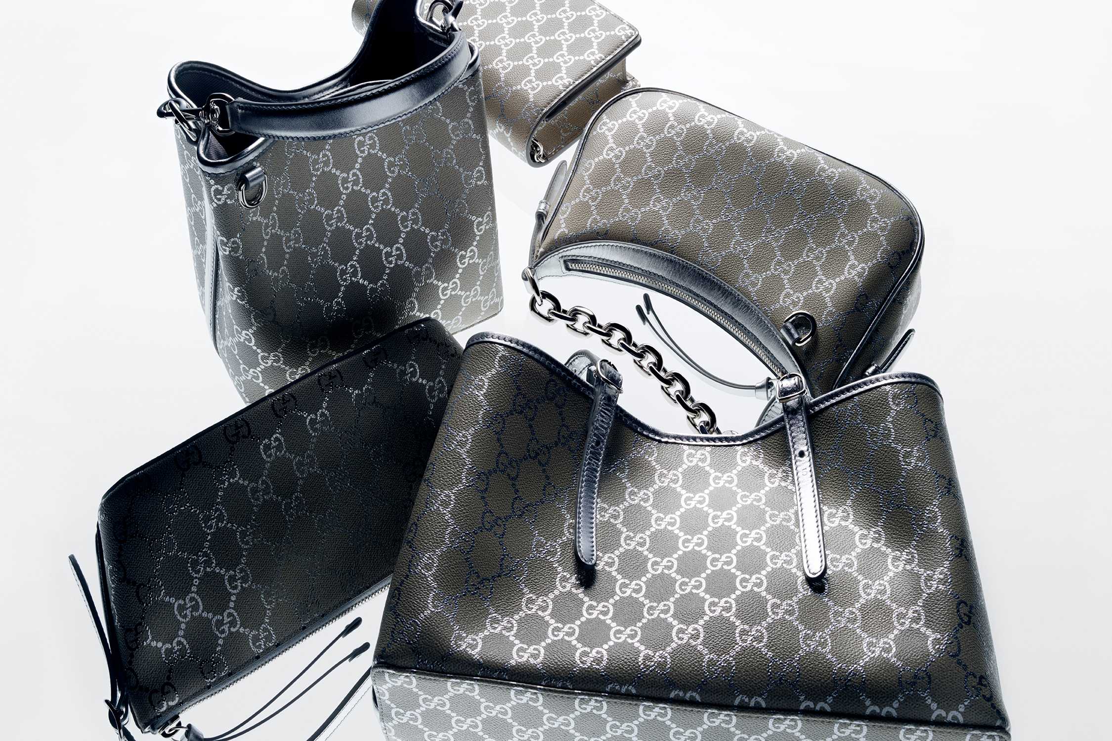 Grey Gucci monogram handbag collection