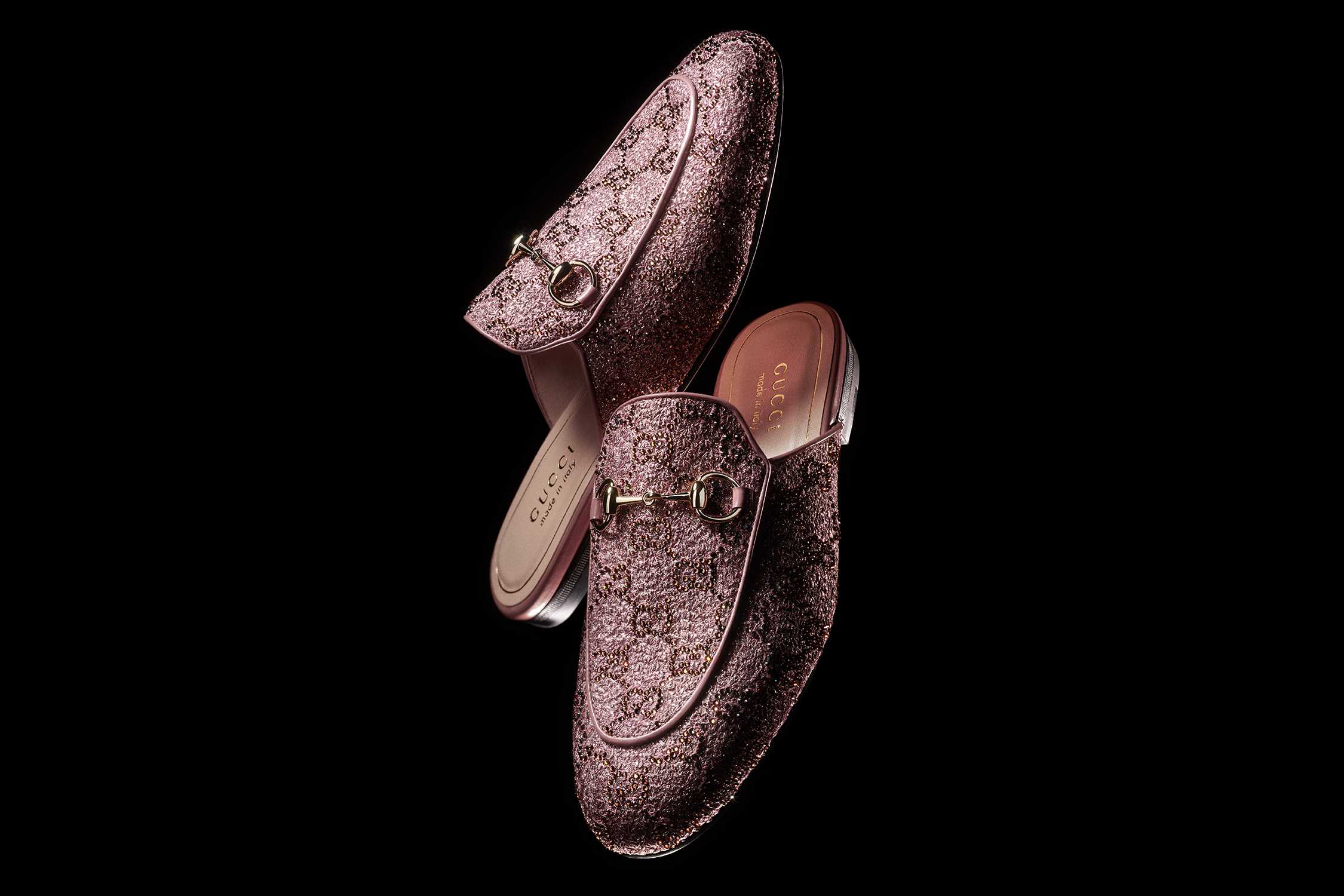 Pink glittery Gucci loafers
