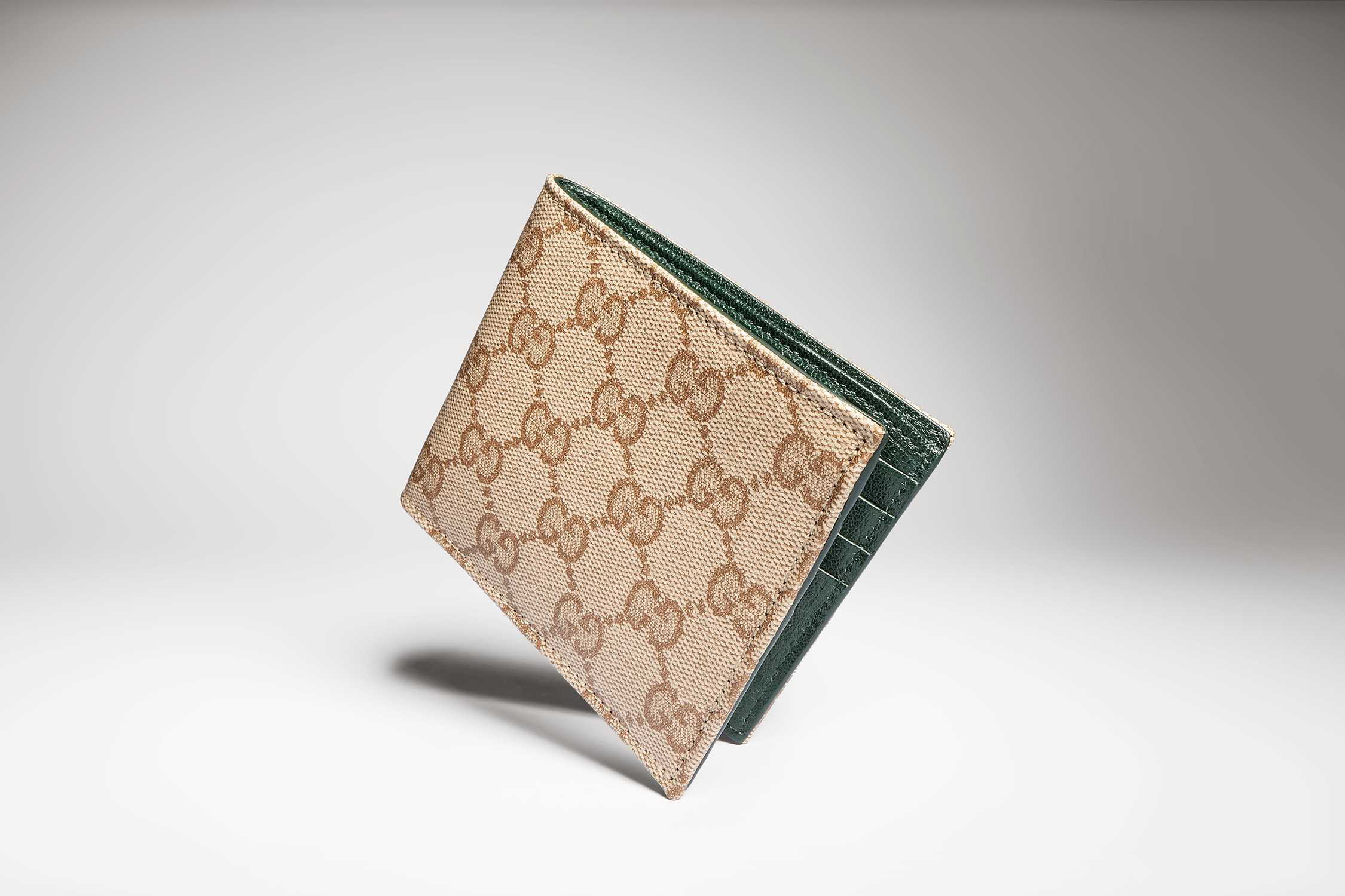 Beige GG canvas green wallet
