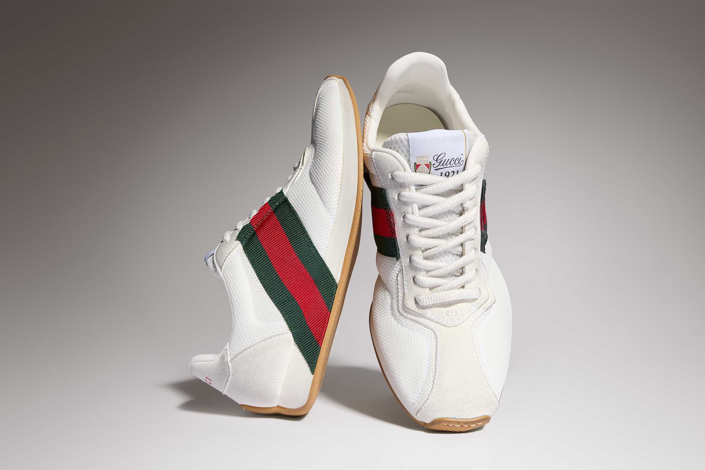 White Gucci trainers green red stripe